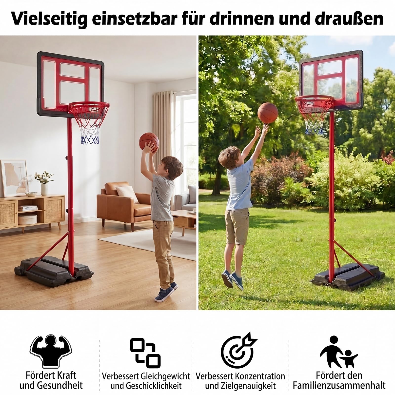 GYMAX Basketballkorb Outdoor, Korbhöhe 141-273.5 cm höhenverstellbar, Basketball Korb mit Rollen & befüllbarer Basis, Mobile Basketballanlage für Kinder, Erwachsene