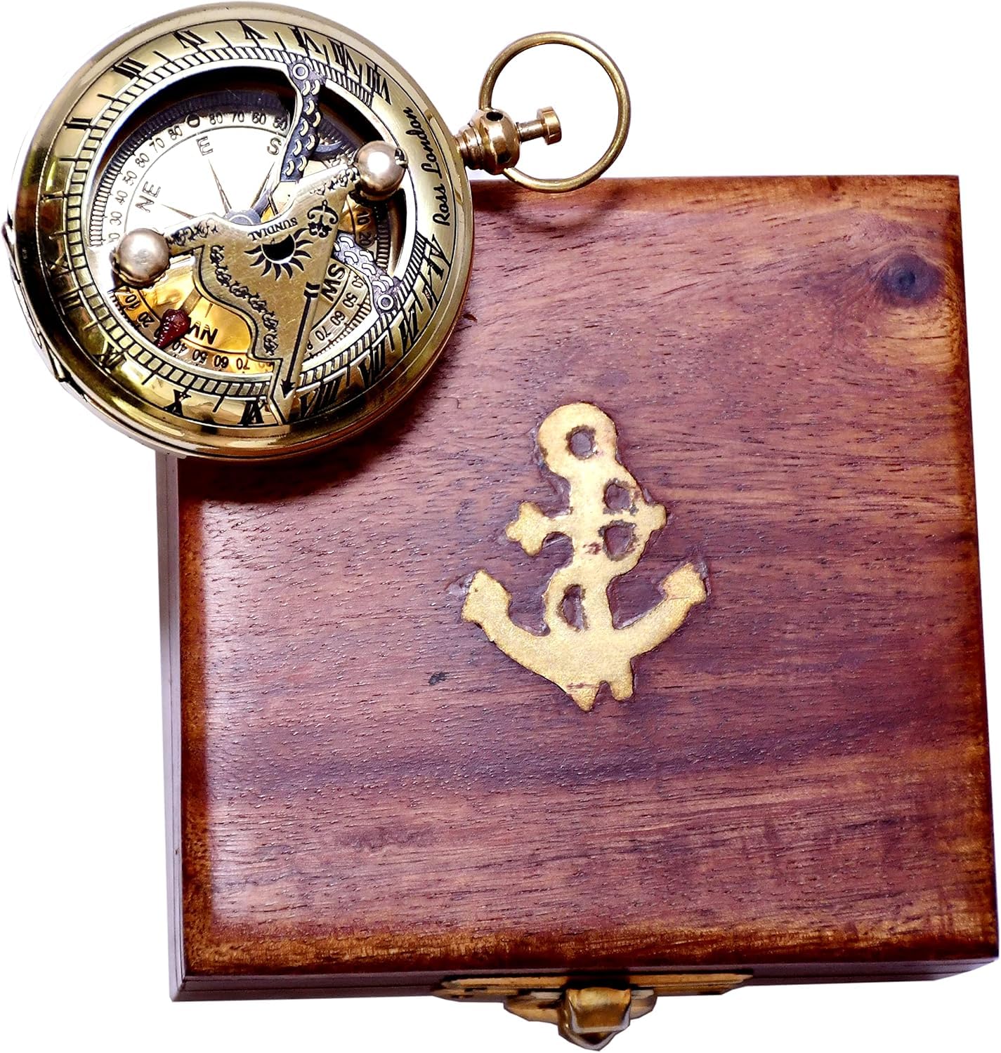 Handmade Brass Push Open Compass with Rose Wood Case, Pocket Compass for Hiking Rustic Vintage Home Decor Gifts