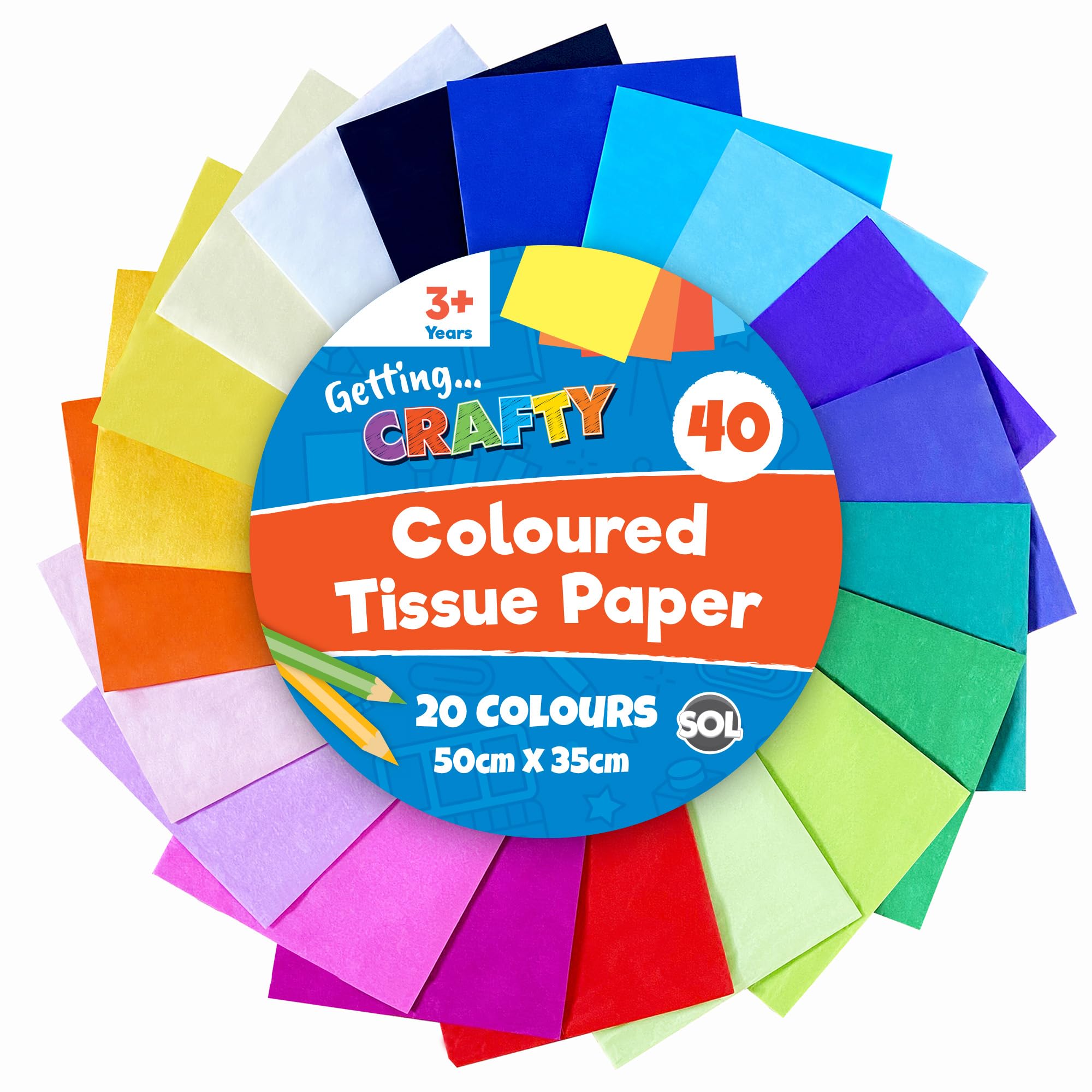 Sol Multicolor 40Pk Coloured Tissue Paper For Wrapping Gifts 50Cm X 35Cm Sheets For Packaging, Coloured Tissue Paper For Crafts, Arts, Gift Bags - Bright Rainbow Art Papers, Gift Wrapping & Party Decorations