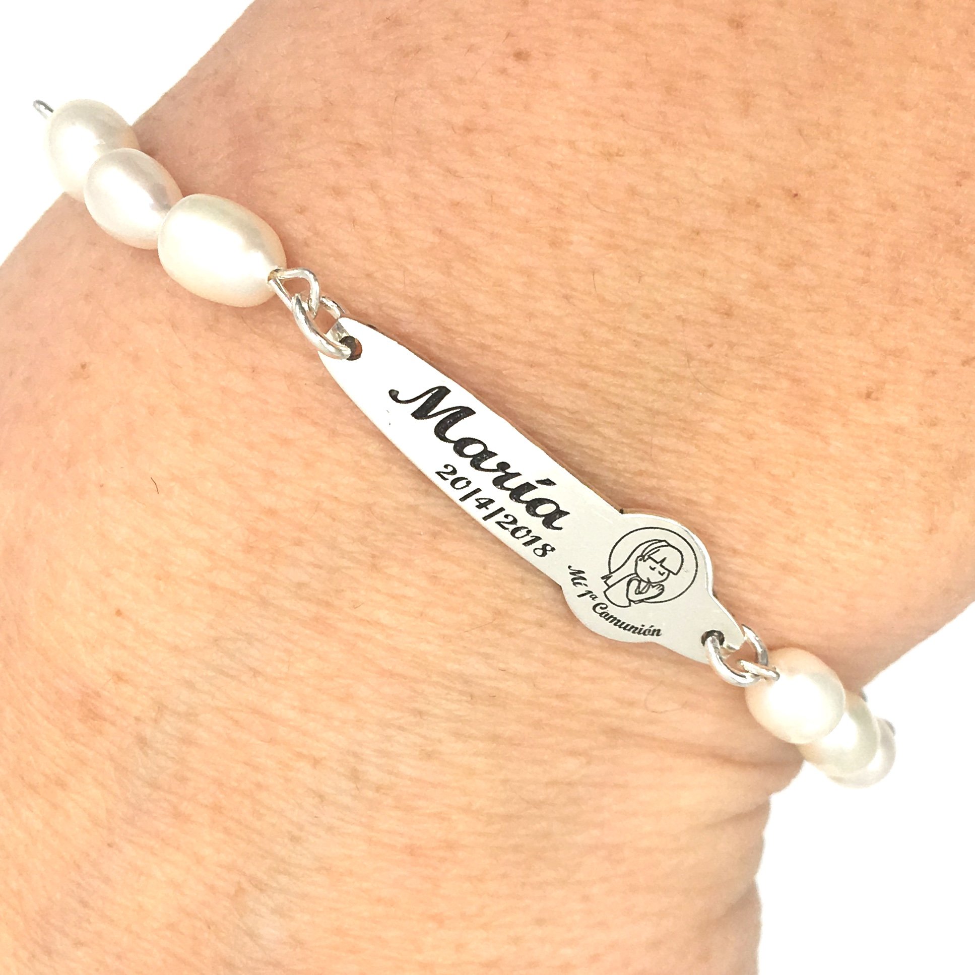 ESCLAVA DE COMUNION PERSONALIZADA DE PERLAS Y PLATA DE LEY,925/1000 - MASBARATA.ES