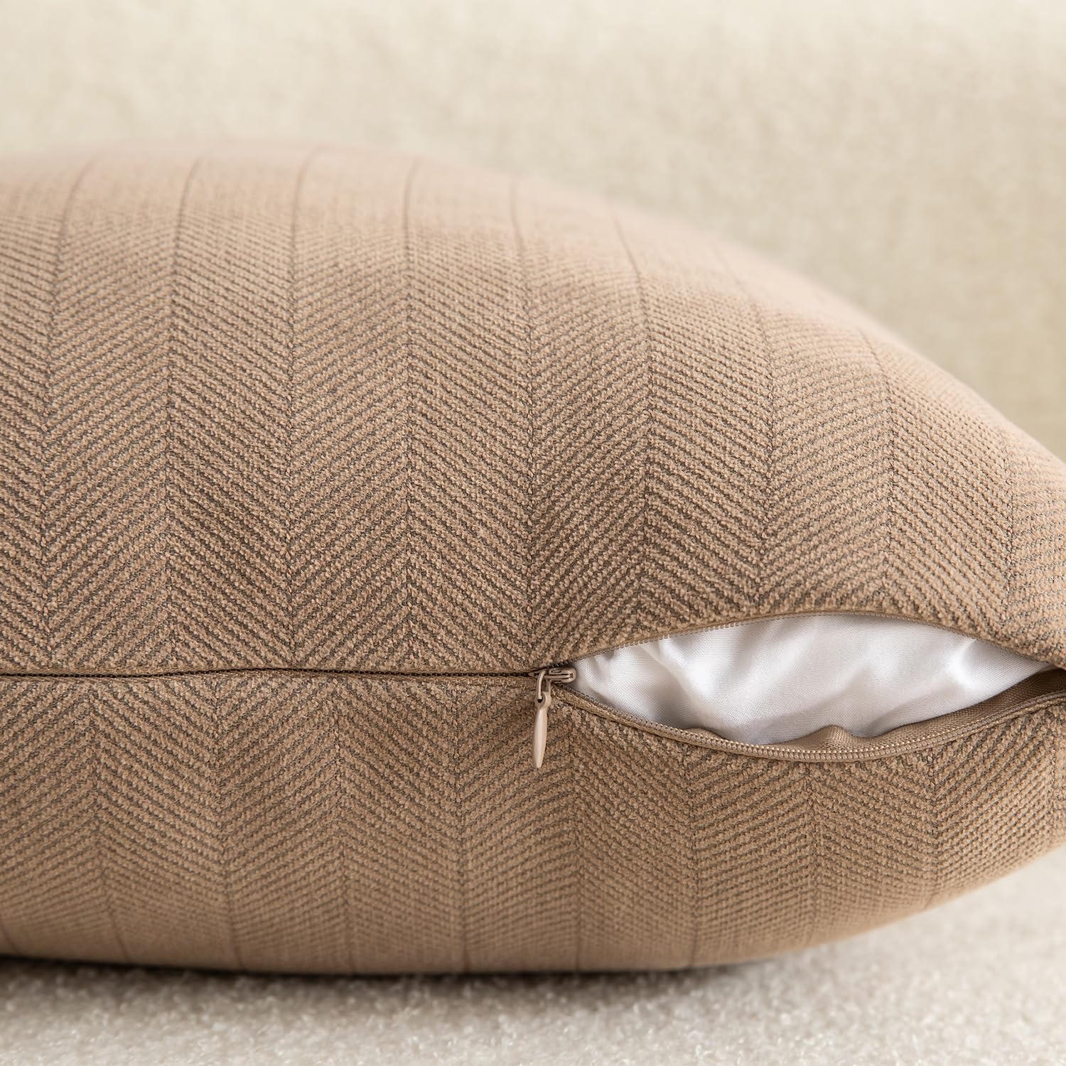 Mandioo Pack of 2 Chenille Cushion Covers Soft Comfortable Durable Throw Pillow Cases for Home Decor Sofa Couch Living Room Bedroom 24 x 24 Inch 60x60 cm Camel - Image 3