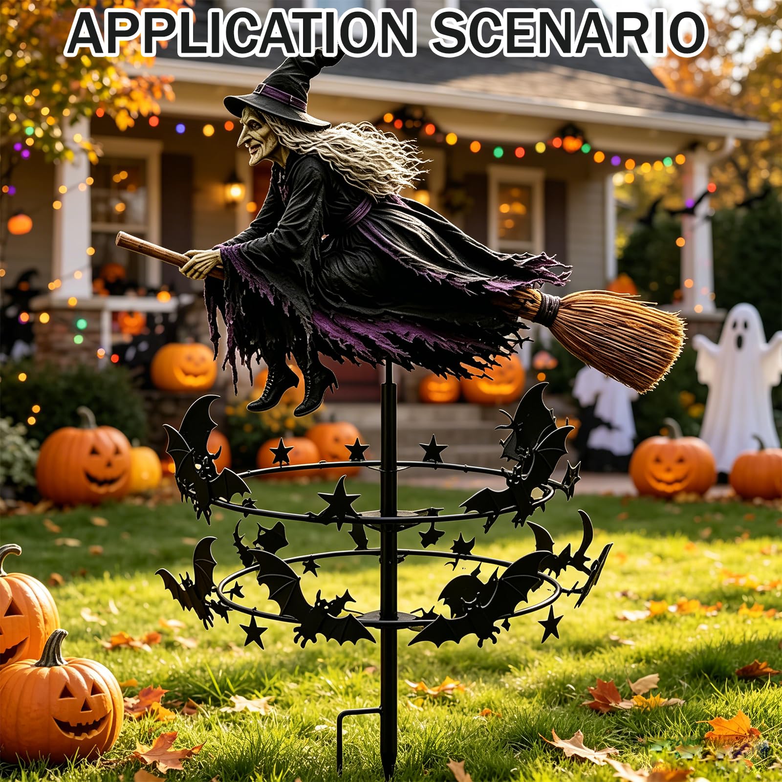 Halloween Gartenstecker Metall Hexe, Windspinner Garten Deko mit Dreh Effekt, Outdoor Gartendekoration für Rasen Terrasse Balkon, Herbst Dekoration und Halloween Party Zubehör，3