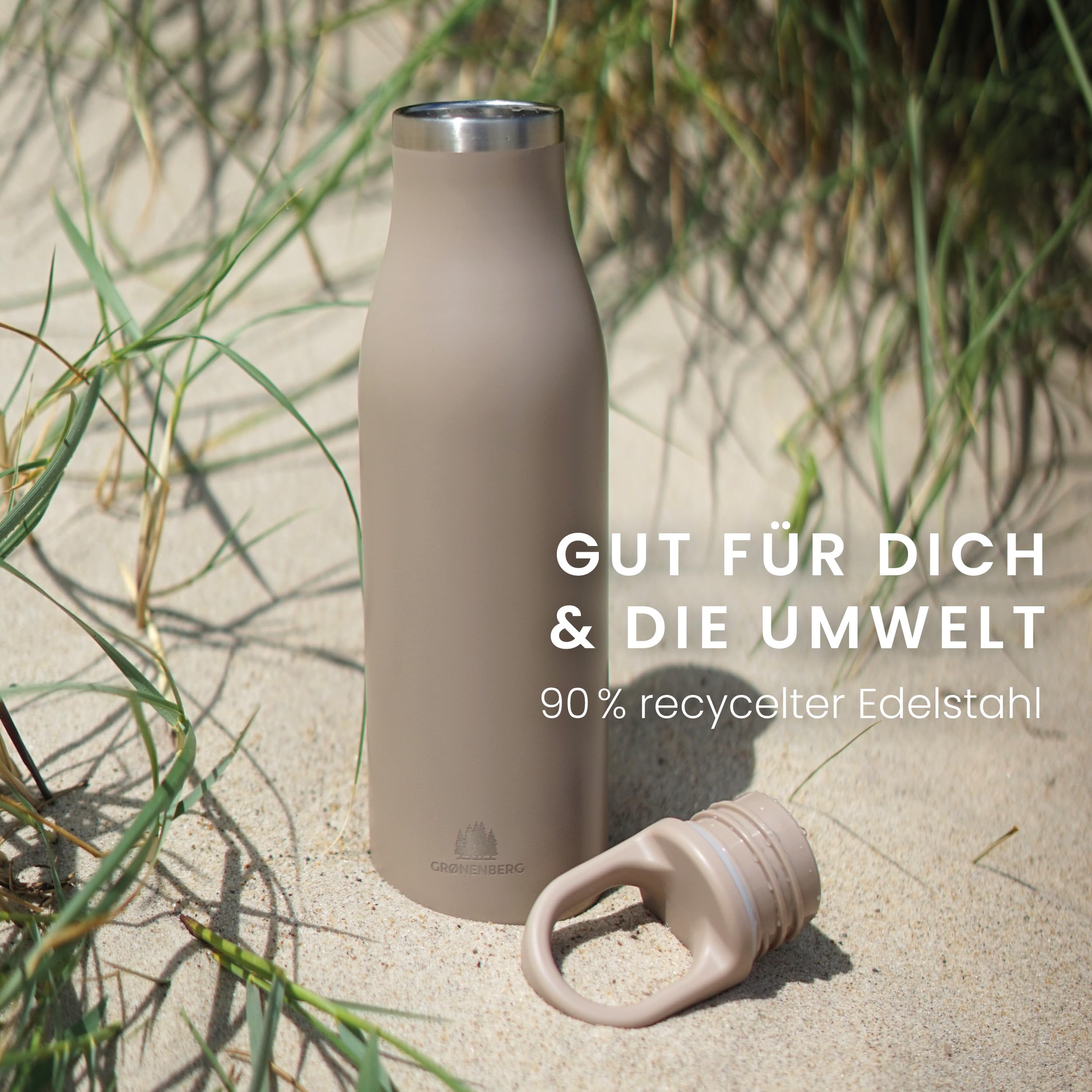 Groenenberg Trinkflasche Edelstahl 500ml oder 750ml | 100% Auslaufsicher | Thermosflasche Kohlensäure geeignet | Isolierflasche Trinkflasche Sport