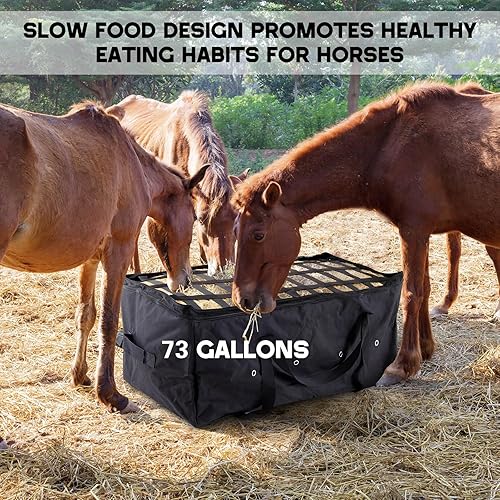 Abbylike Oxford Waterproof Rolling Hay Bale Bag 4 Heavy Duty Wheels 46 x 23 x 16 Inch Extra Large Breathable Hay Storage Container for Horses for Storage Transport and competitions(Slow Feed Design)(Slow Feed Design)