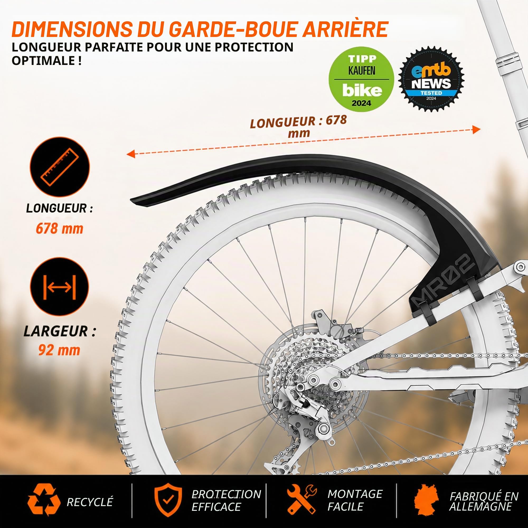unleazhed Garde-boue M02 et MR02 | Mudguard VTT | Garde-boue avant et arrière VTT | Fabriqué en Allemagne
