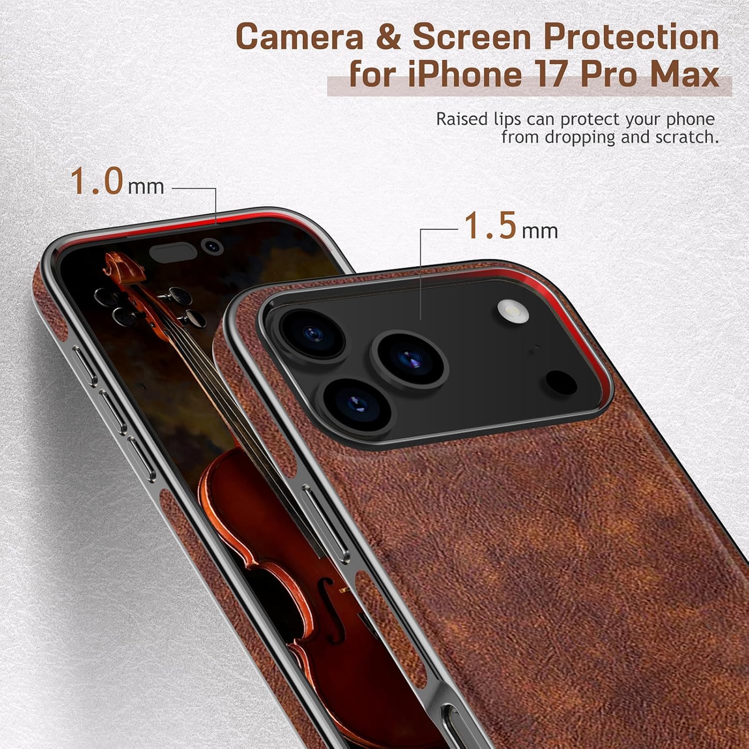 LOHASIC for iPhone 17 Pro Max Leather Case, Compatible with MagSafe, Vintage Elegant PU & Metal Bumper Trim, Protective Phone Cover Magnetic Case for iPhone17 Pro Max 6.9" 2025 - Retro Brown - Image 7