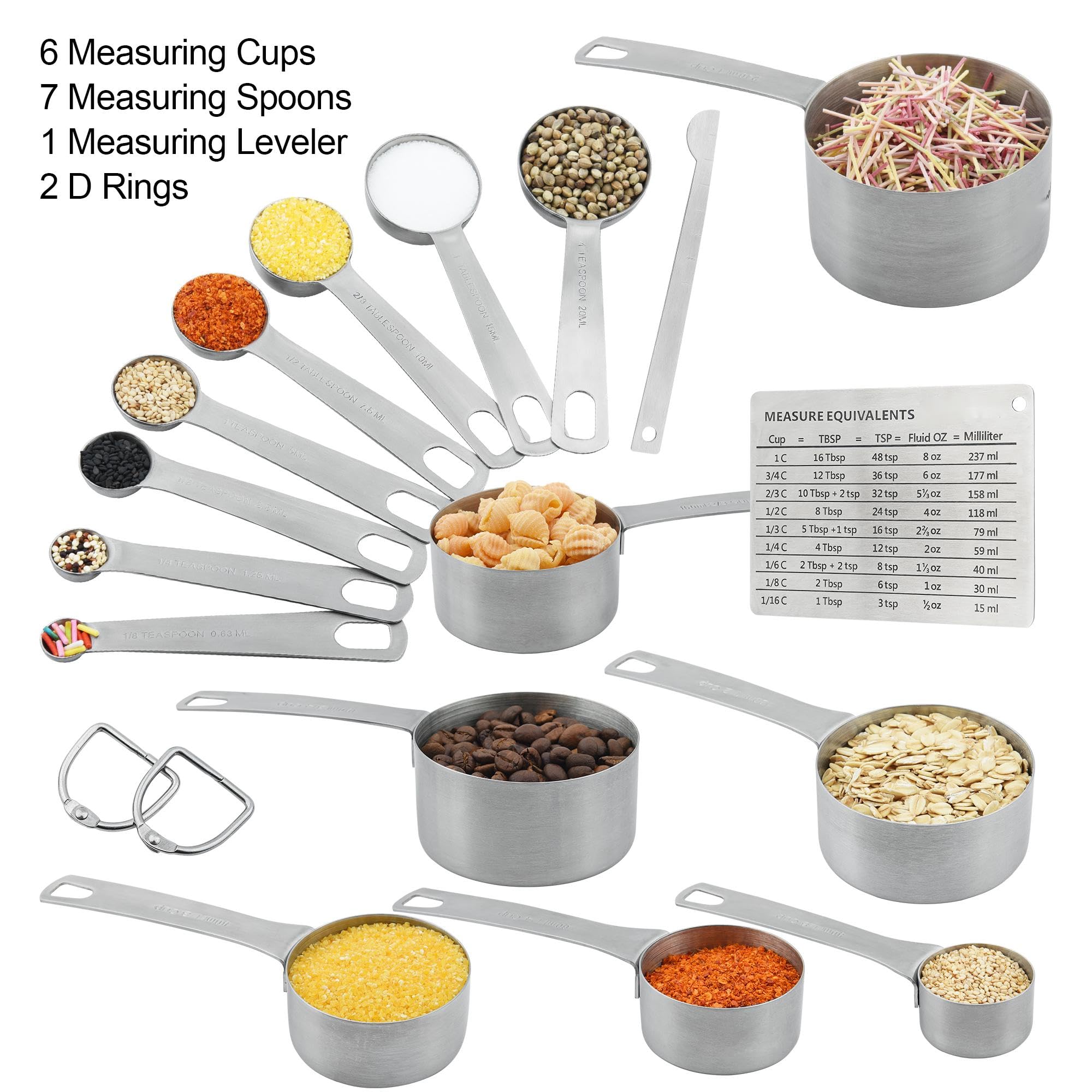Messbecher und Messlöffel-Set, Edelstahl, 19-teilig, Silber, 240 ml