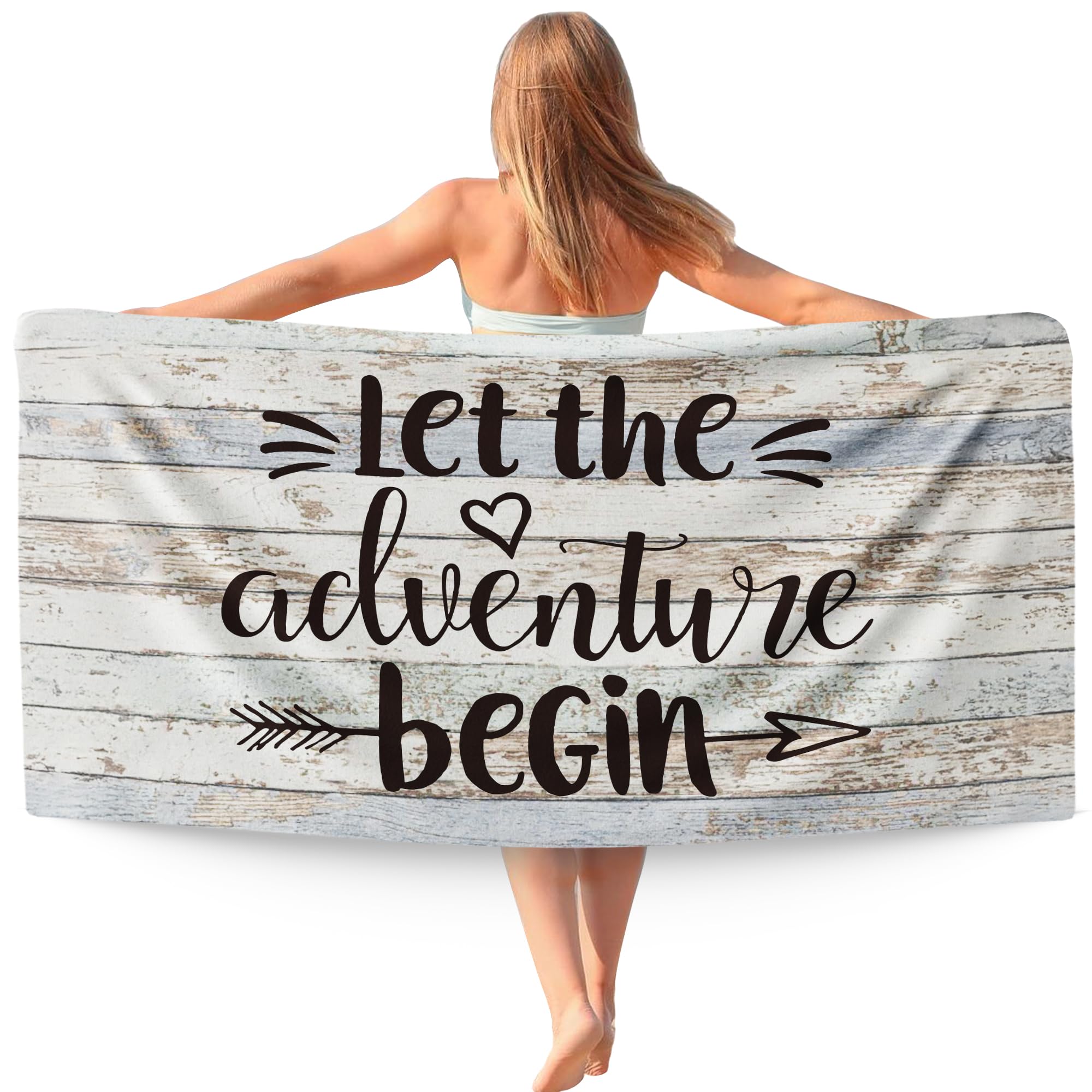 WAITPI Camp Camping Beach Towel Gifts for Campers, Let The Adventure Begin Rustic Microfiber Beach Towels Oversized Decor for Camping Bathroom