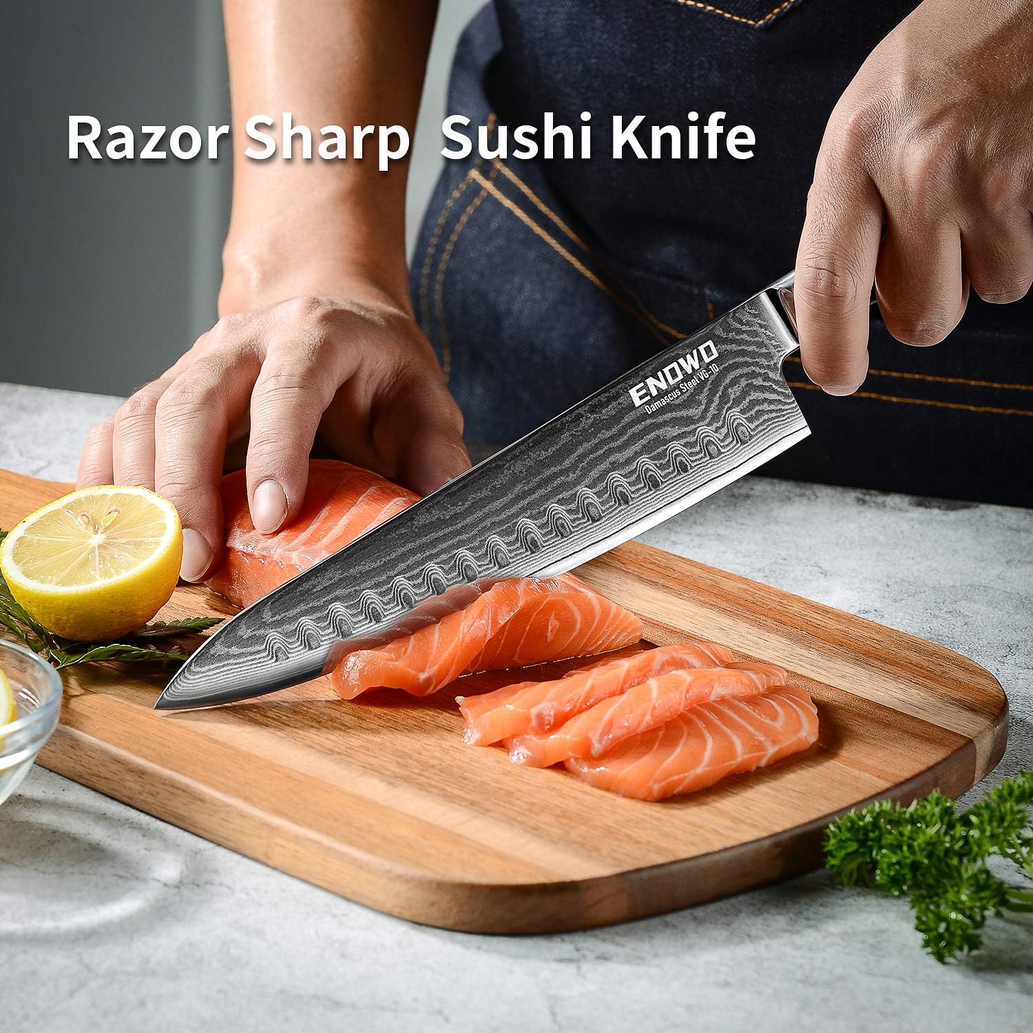 Up To 40% OFF enowo Damascus Chef Knife 8 Inch with Clad Dimple,Razor Sharp Kitchen Carving Sushi Knife Made of Japanese VG-10 Stainless Steel,Gift Box,Ergonomic, Superb Edge Retention, Stain & Corrosion Resistant Buy 1 get 1 enowo Damascus Chef Knife 8 Inch with Clad Dimple,Razor Sharp Kitchen Carving Sushi Knife Made of Japanese VG-10 Stainless Steel,Gift Box,Ergonomic, Superb Edge Retention, Stain & Corrosion Resistant
