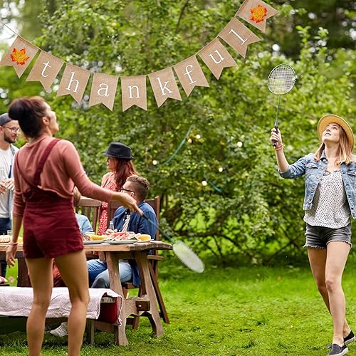 Miniatura 4 de Cartel de Acción de Gracias con texto en inglés "Give Thankful", cartel de arpillera de Acción de Gracias con hojas naranjas para decoración de