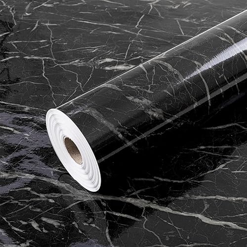 weiseni Papel tapiz de mármol negro de 15.7 x 118 pulgadas, papel de contacto de mármol autoadhesivo extraíble, impermeable, papel de encimera para