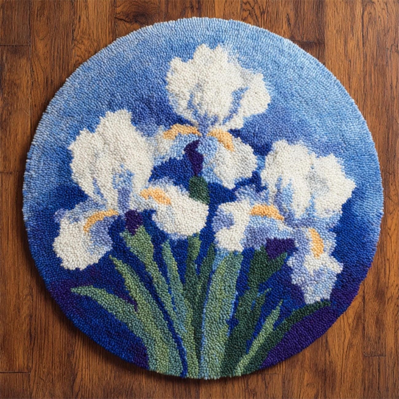 Kitquiver Latch Hook Rug Kits Purple Iris 100x100cm