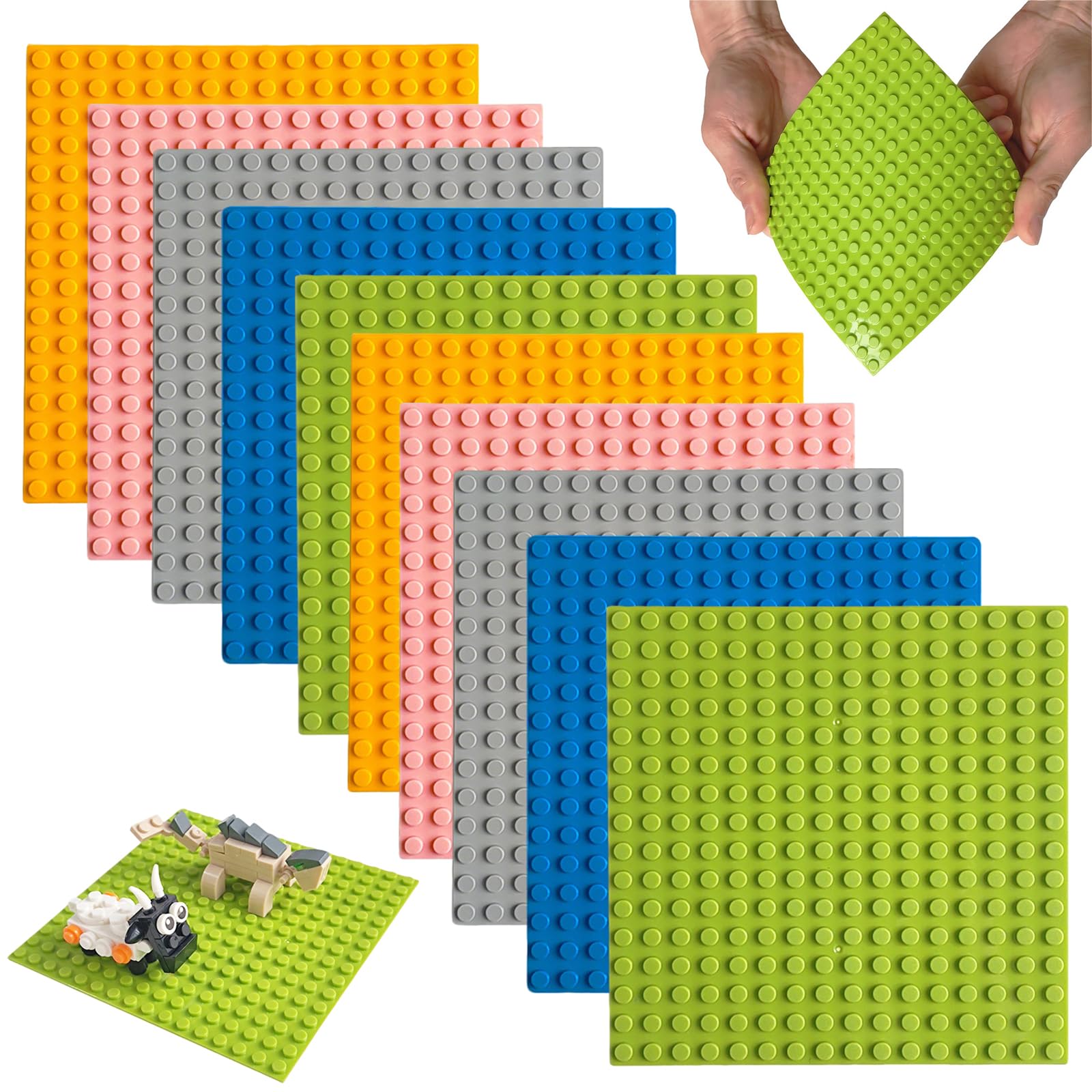 Płyty budowlane, 10 sztuk, płyta podstawowa ABS, zestaw 12,8 x 12,8 cm, wytrzymałe płyty budowlane, 16 x 16 wypukłych wypustek do większości marek (S)