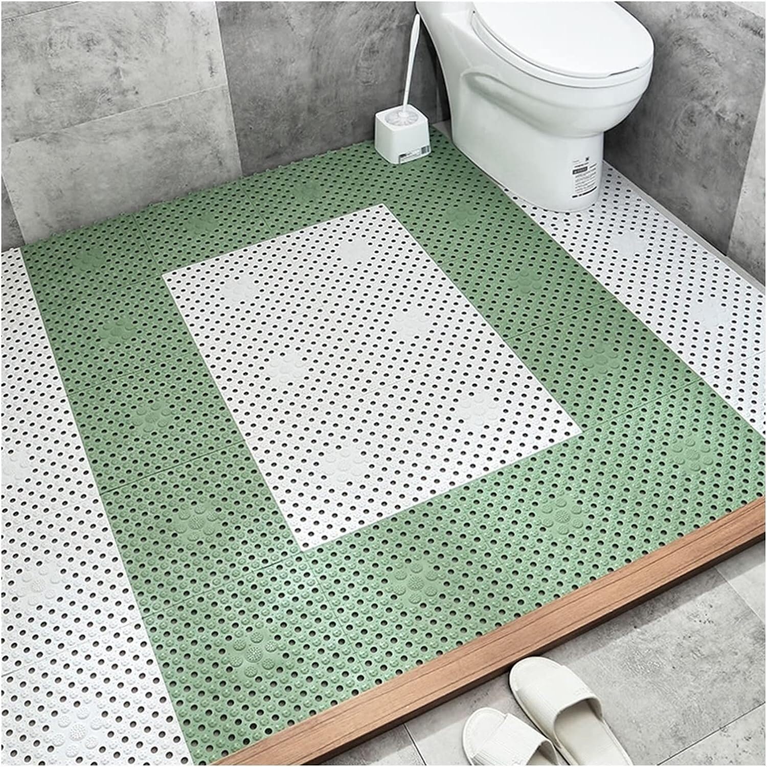 BHGFYXBS Bathroom Drainage Anti-Slip Mat Shower Floor Mat Cuttable Swimming Pool Restroom Wet Area Carpet, 11.8X11.8In,Green+white-18pcs