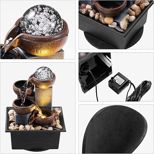 Miniatura 3 de Fuente de mesa de 4 niveles de cascada de mesa Fuente de meditación interior Oficina Hogar Relax Escritorio Cascada Piscina Incluye muchas rocas