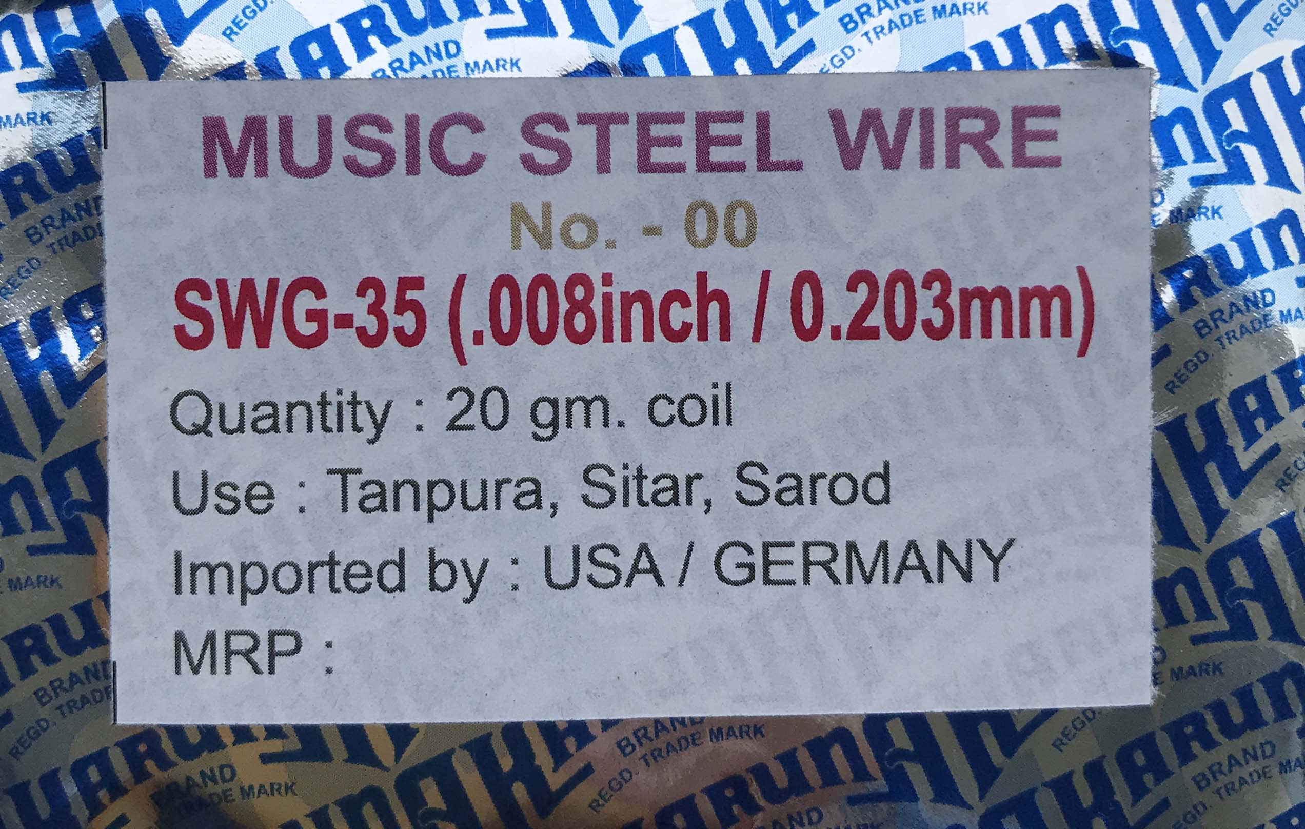 Karuna Bobina di corde in acciaio tedesco n. 00, SWG-35 (0,203 mm) per Sitar, Sarod, Tanpura
