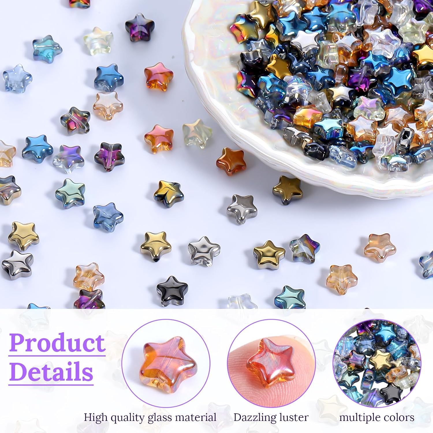 200PCS Glass Star Beads, Colorful Crystal Beads for Bracelets, Decorative Jewelry Bulk Crystal Bead for Crafting & DIY, Cute Star Charms for Earring Necklace Making - 8mm - Image 4