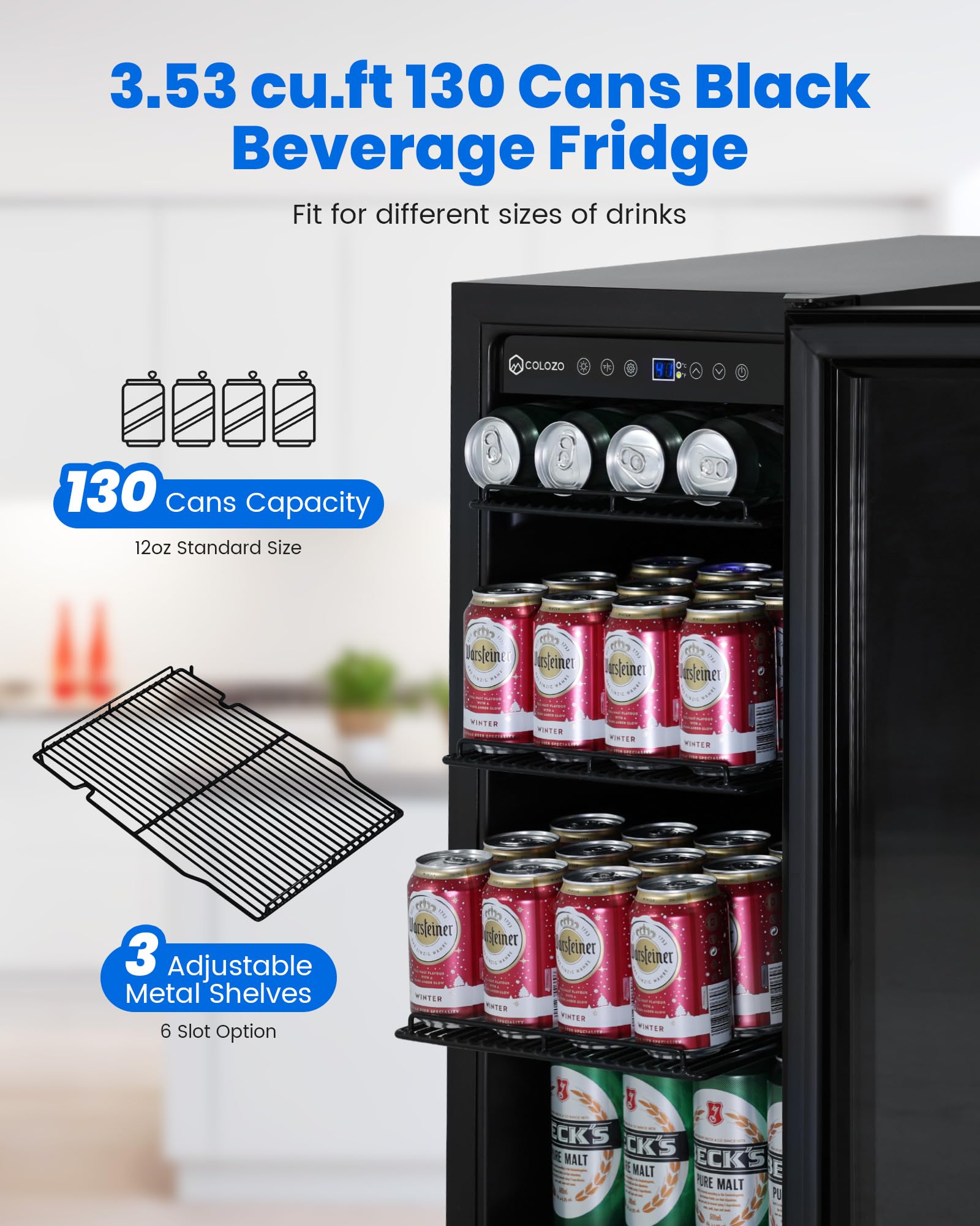 COLOZO 15 Inch Black Beverage Refrigerator Under Counter, 130 Cans Built-in/Freestanding Beverage Cooler, Mini Bar Fridge with Double Tempered Glass Door&Lock, Beverage Fridge for Drink Beer Soda Wine on Fridge.com