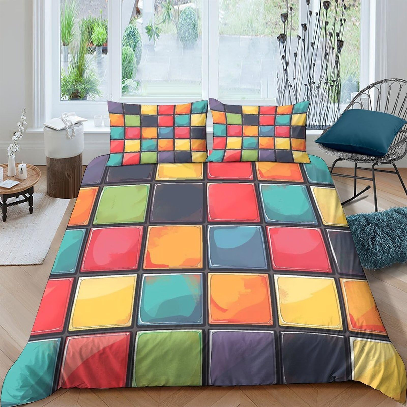 Ctjqhvkz Style-8 3D Printed Colorful Geometric Fitted Sheet Microfiber Soft Breathable Mosaic Bed Sheet For Bedroom Guest Room Decor Single（135X200cm）