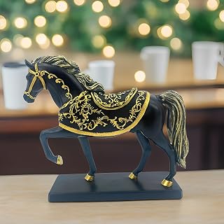 ICE ARMOR Hand Painted 9.5" W Black Horse with Royal Saddle Figurine Statue Sculpture Ornament Decoration Home/Room Decor Unique Gift Ideas Housewarming Holidays Birthdays Great Collectible Addition