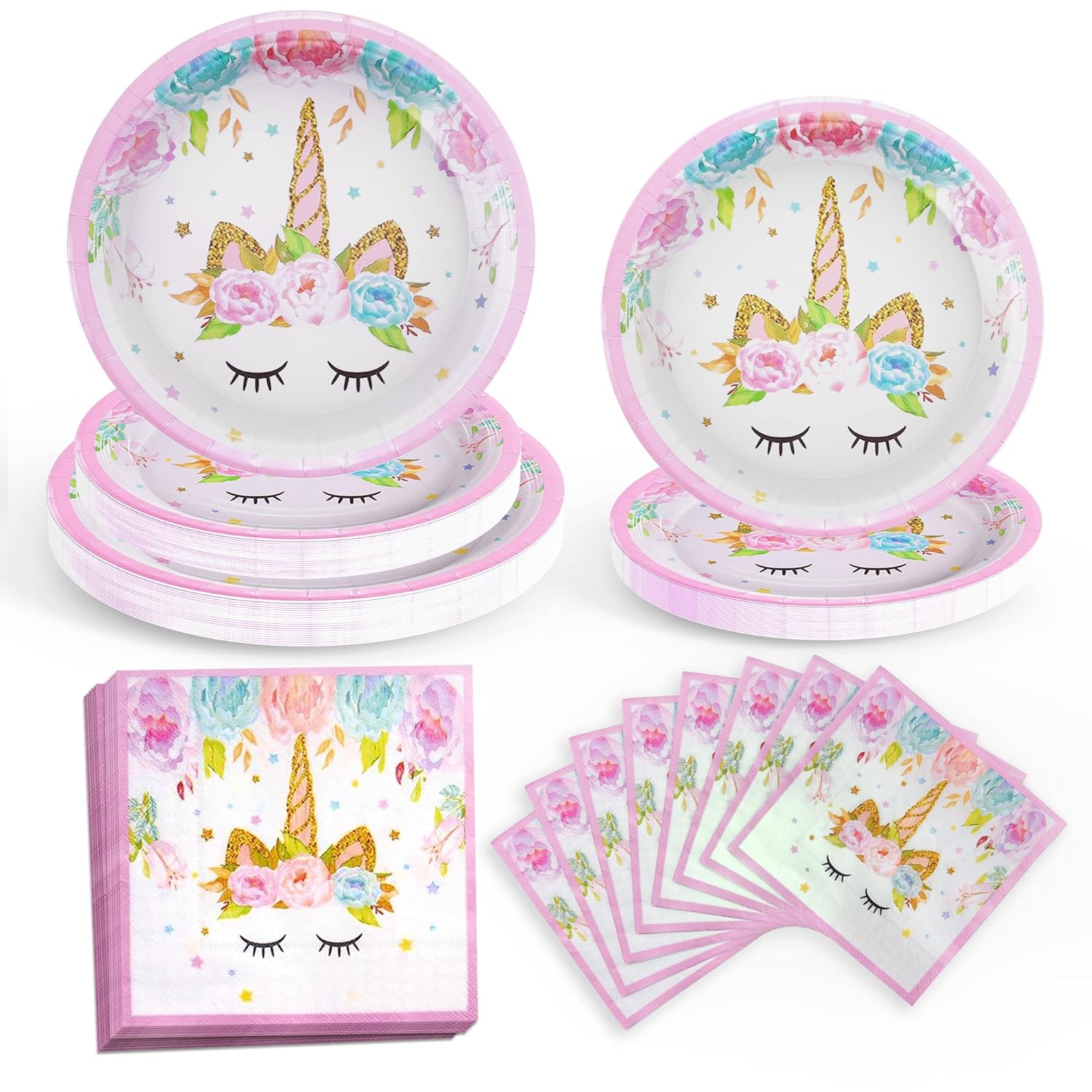 TEDOLATE Unicorn Paper Plates and Napkins, Unicorn Party Decorations