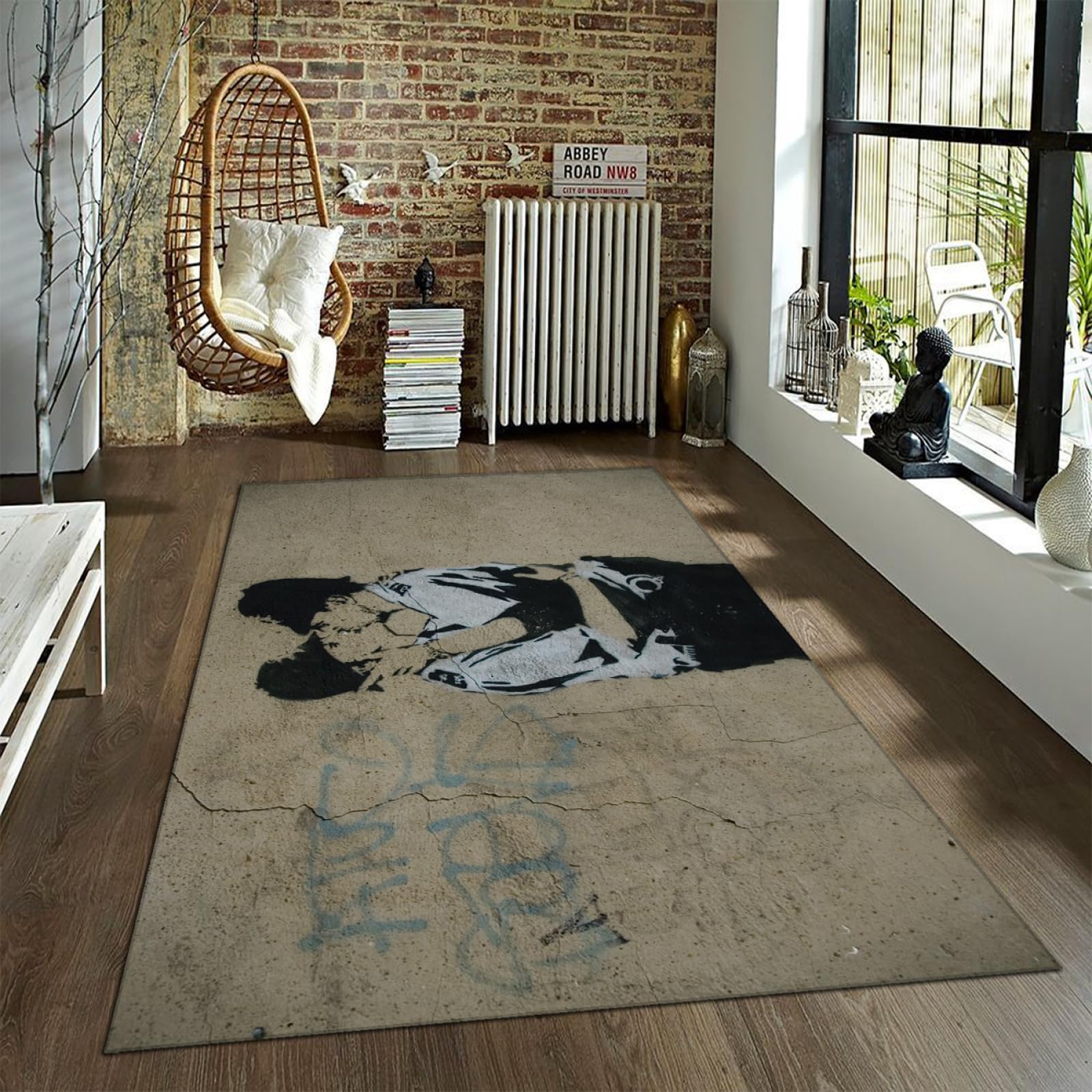 Tapis de porte Banksy grand format 180x300 pour un salon urbain