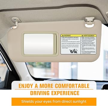 Beige Left & Right Side Sun Visor with Light for Toyota RAV4 2006-2013, Car Visor Replacement for 74320-42501-B2, 74310-42452-B2, Driver & Passenger Side Sunvisor