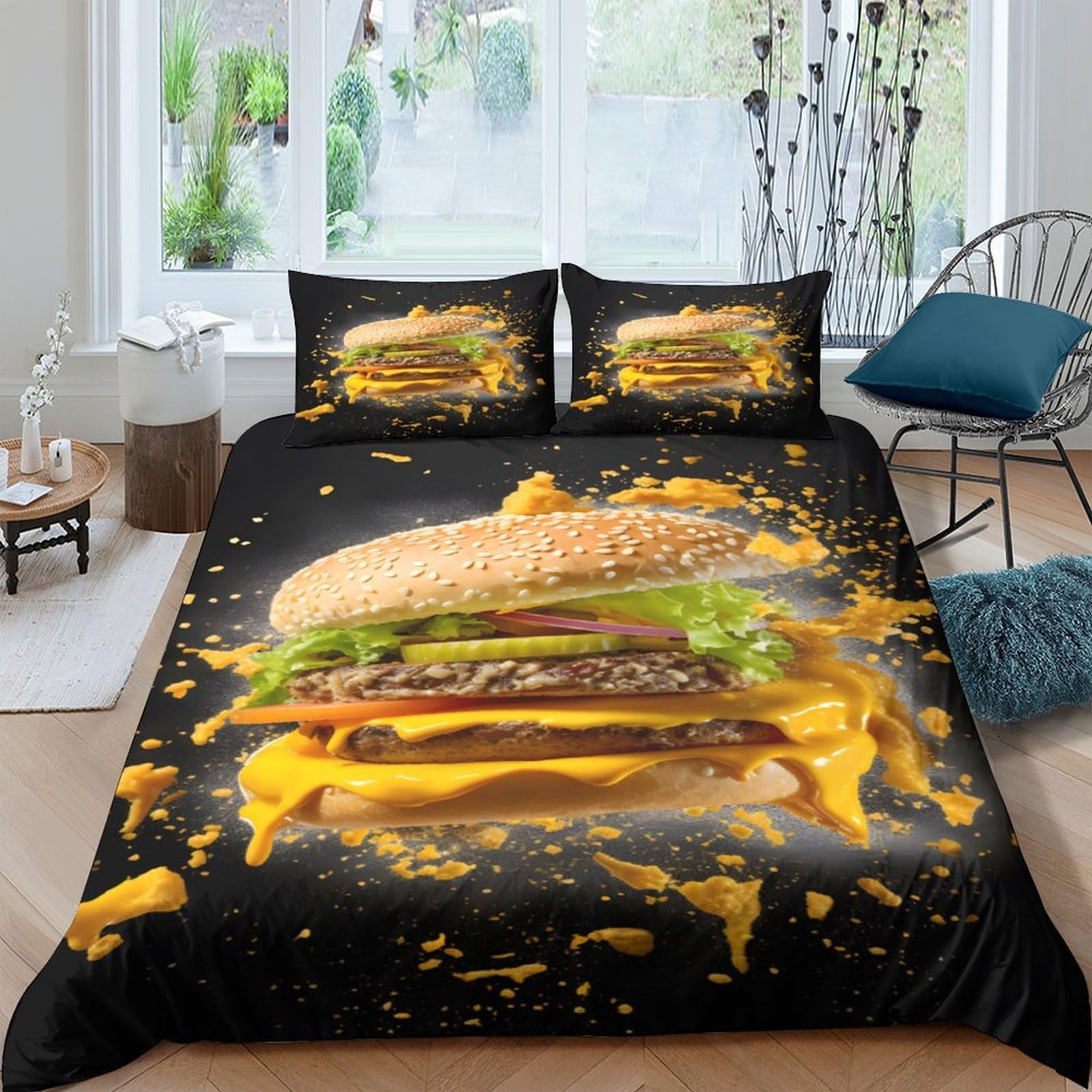Ctjqhvkz Style-2 3D Printed Burger Splash Fitted Sheet Microfiber Soft Anti-Slip Cheese Drip Bed Cover For Bedroom Dorm Mattress Decor Single（135X200cm）
