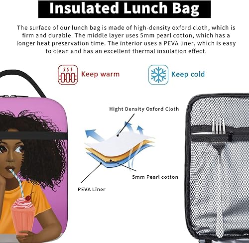 Miniatura 5 de SARA NELL Lonchera para niñas negras afroamericanas para niñas afroamericanas, con amor, té con leche, bolsa de almuerzo aislada, bolsa térmica para