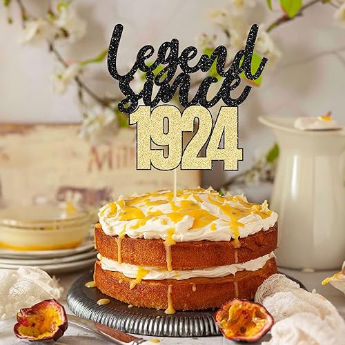 Miniatura 6 de Gyufise 1 pieza de decoración de pastel de leyenda desde 1924 con purpurina para cien cumpleaños número 100 años, decoración de pasteles para