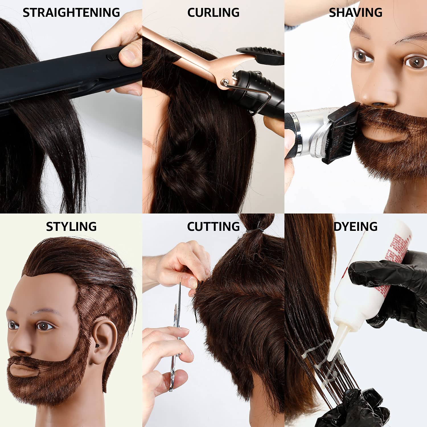 STUDIO LIMITED 100% Human Hair Mannequin Head Cosmetology Barber Salon Practice Mannequin Personal Student Tool (8'' Barber)