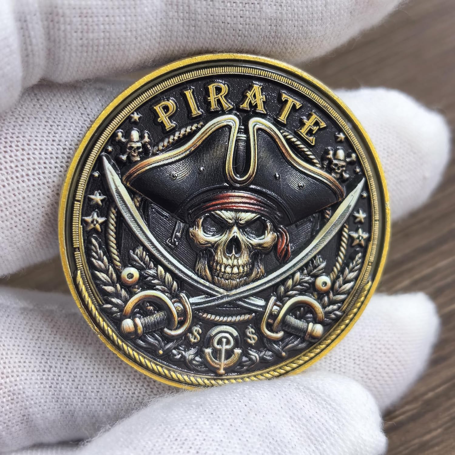 Pirate Adventure Challenge Coin - Skull and Crossed Swords with Treasure Map Design (Pack of 6)