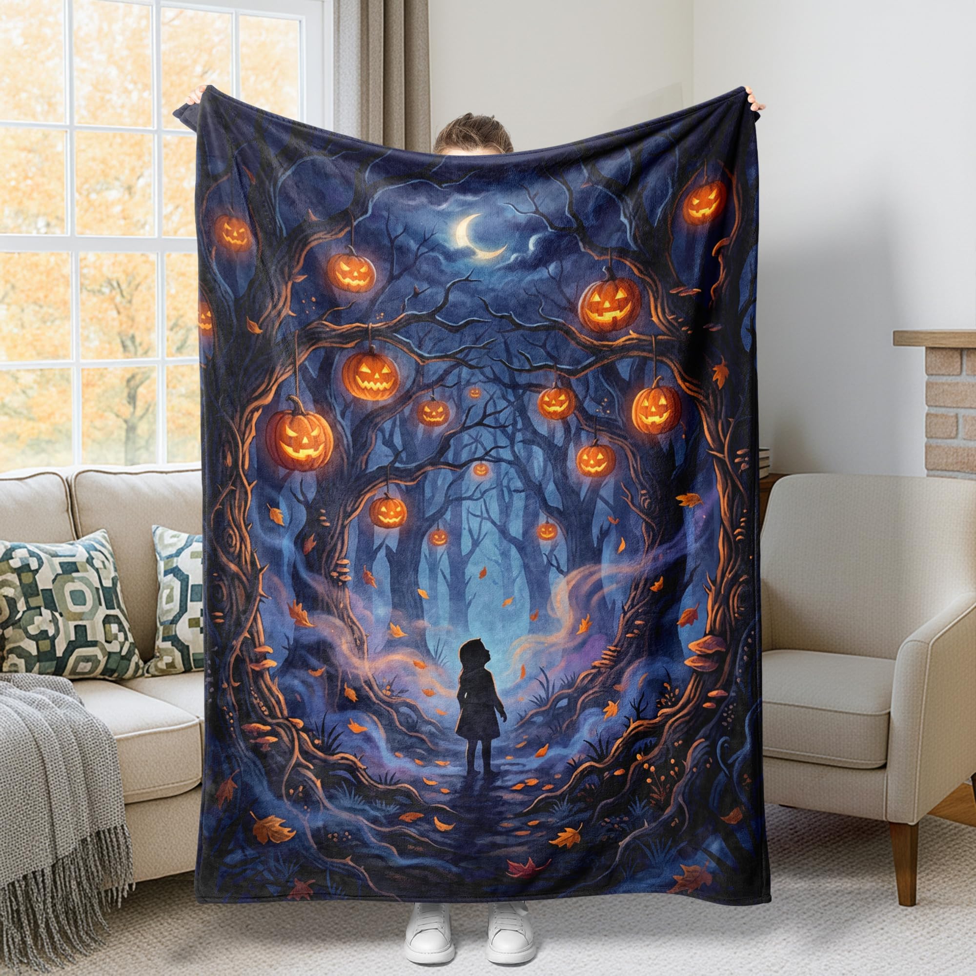 Manta de calabazas para Halloween decorativa y mullida naranja de 60x80 pulgadas para cama y sofá