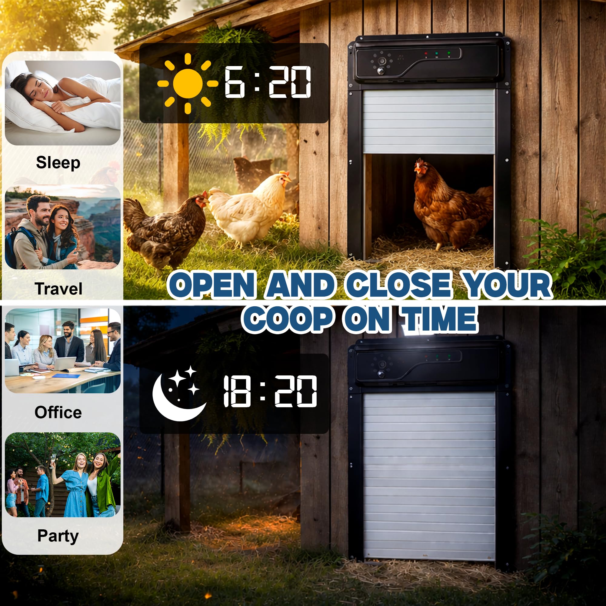 Automatic Solar Chicken Coop Door with Camera 1080P HD, Remote Night Vision Motion Detector Safety Mechanism - 8W Chicken Coop Door Battery Powered 5000 mAh - Predator Protected Automatic Gate Opener