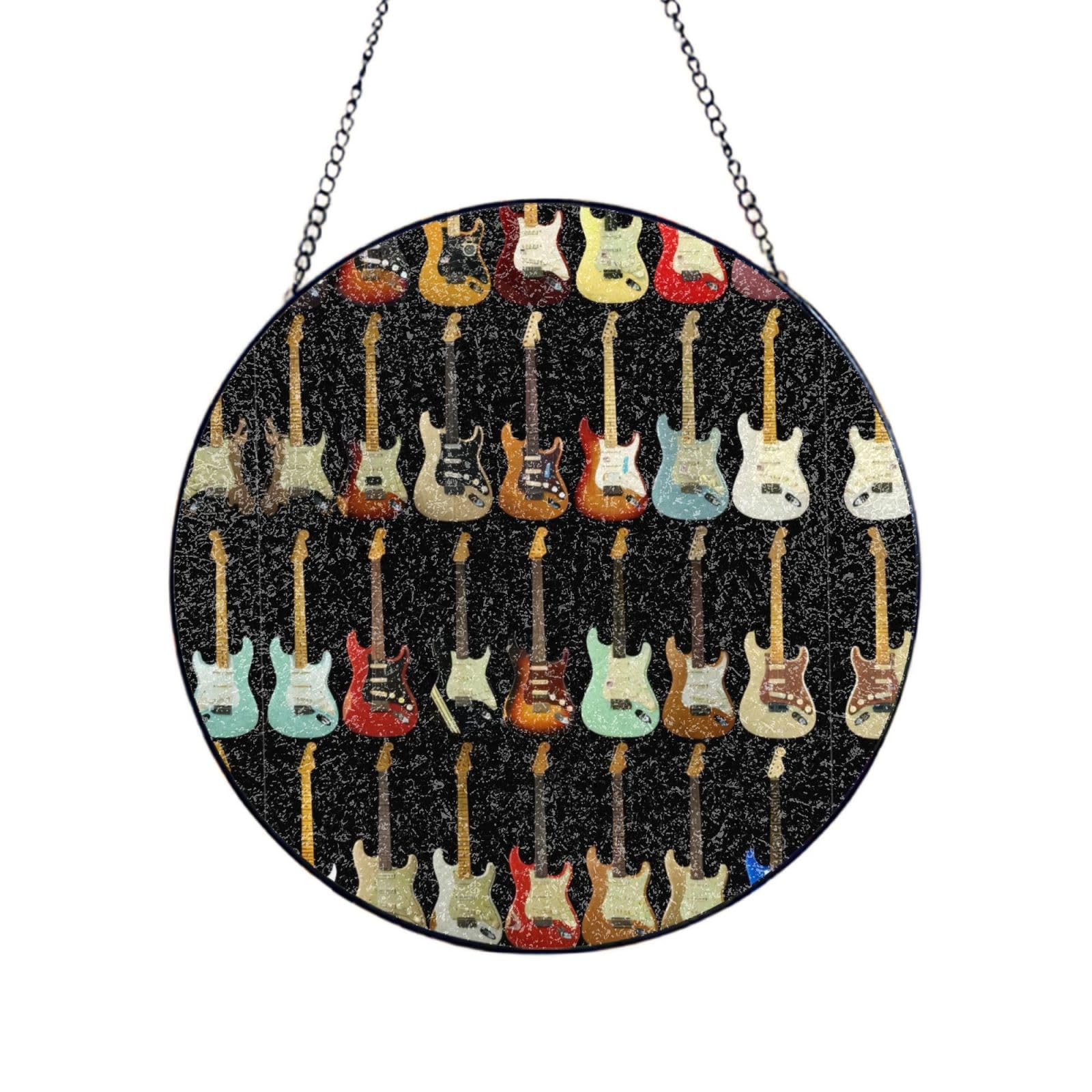 Phayah Art Guitar Pattern Print Glass Window Hanging Sun Catchers Suncatcher Decor For Birthday For Home Garden Porch 12in（30cm）