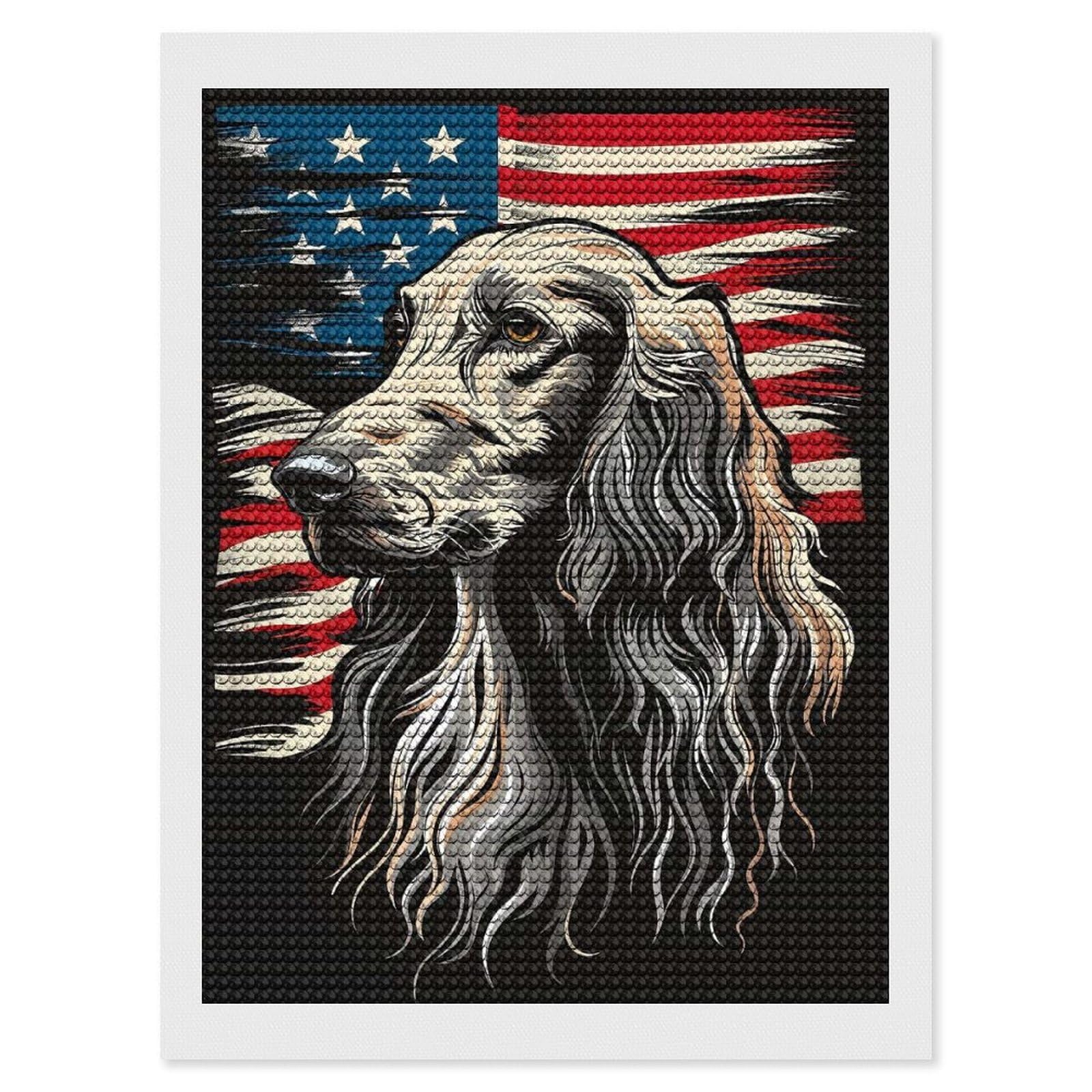 Junmoney Afghan Hound American Flag Diamond Painting Set 12"x16", Modern Decor, for Beginners, Printed Canvas, Thoughtful Handmade Gift, with Tool Kit