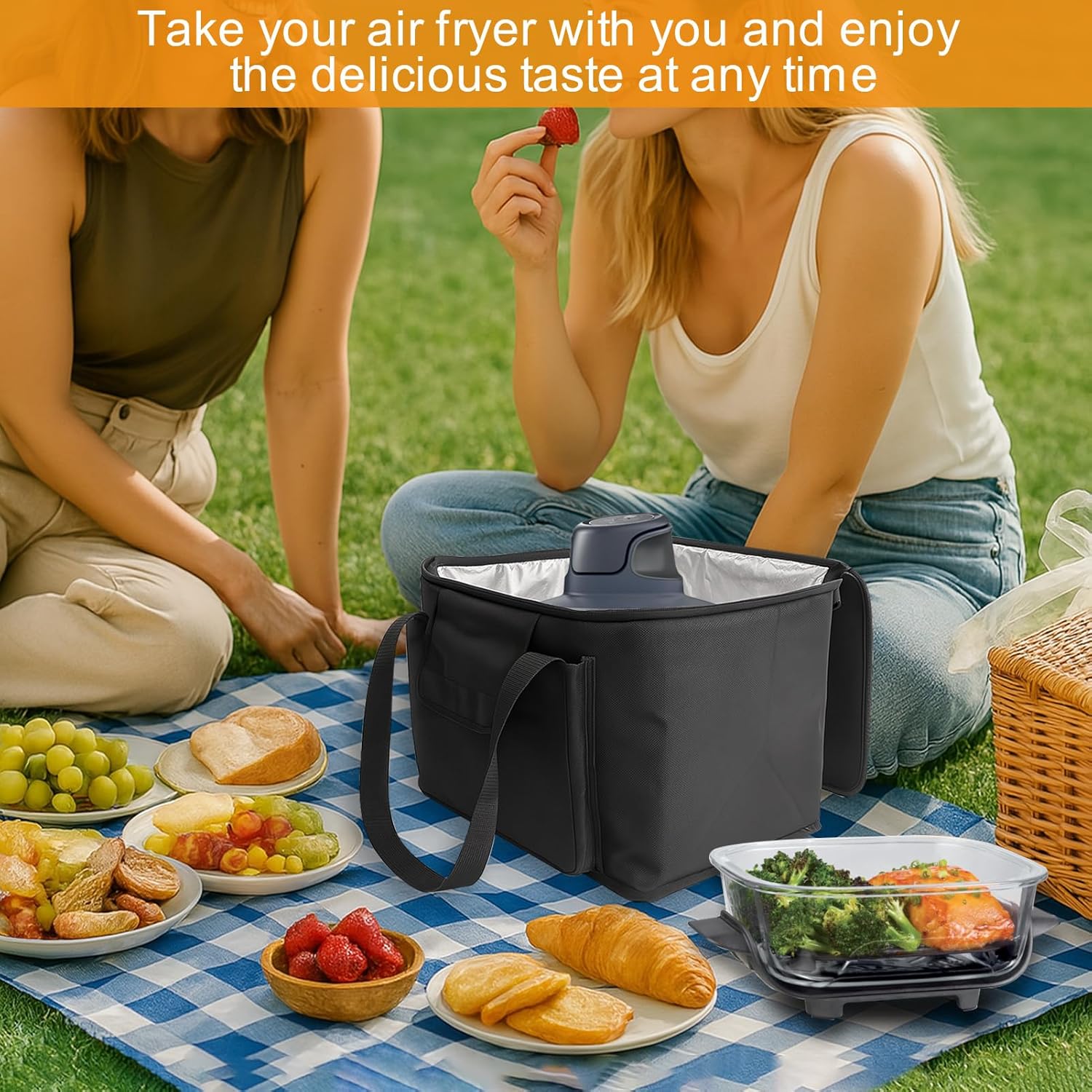 Carrying Bag for Ninja Crispi Air Fryer FN101GY, 14.2×10.8×10.2 IN Oxford Cloth Heavy Duty Heat-resistant Waterproof Portable Outdoor Storage Carrier Case with Pockets Compatible with Deep Fryer