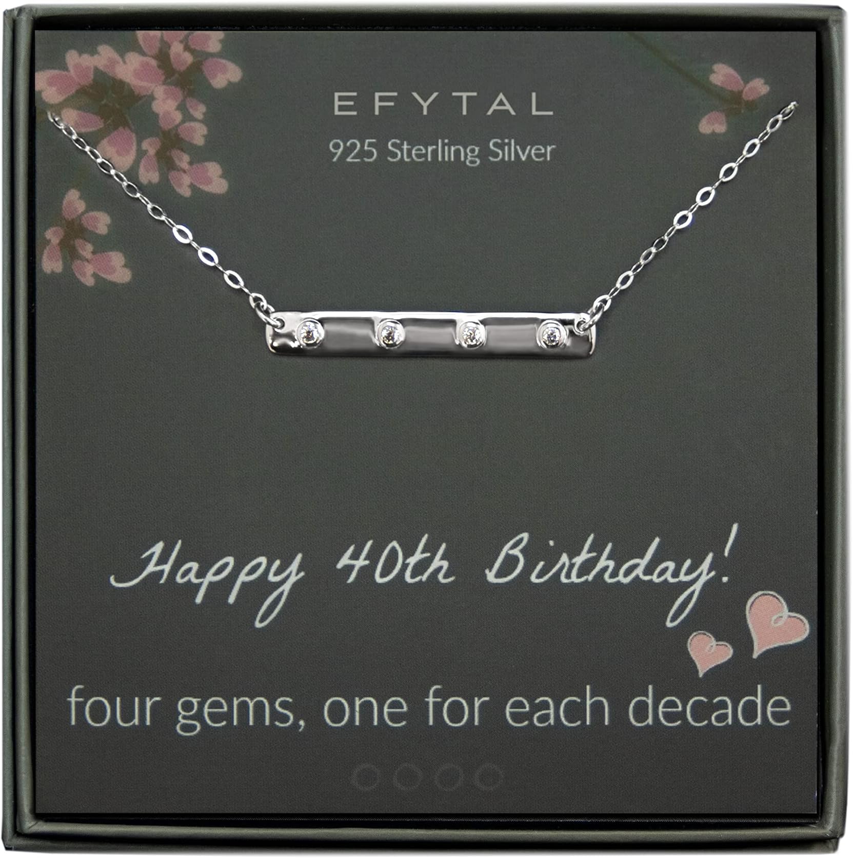 EFYTAL 40th Birthday Gifts for Women, 925 Sterling Silver Four CZ Bar Necklace For Her, 4 Decade Jewelry 40 Years Old