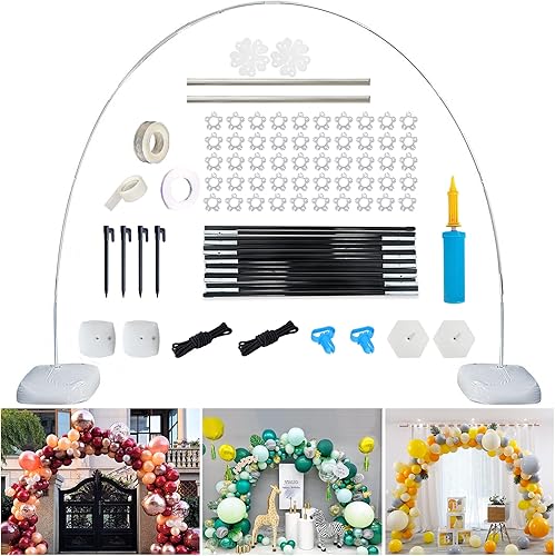 Kit de arco de globos, kit de arco de globos reutilizable, altura de 9 pies y 10 pies de ancho, soporte de arco de globos ajustable con base gruesa