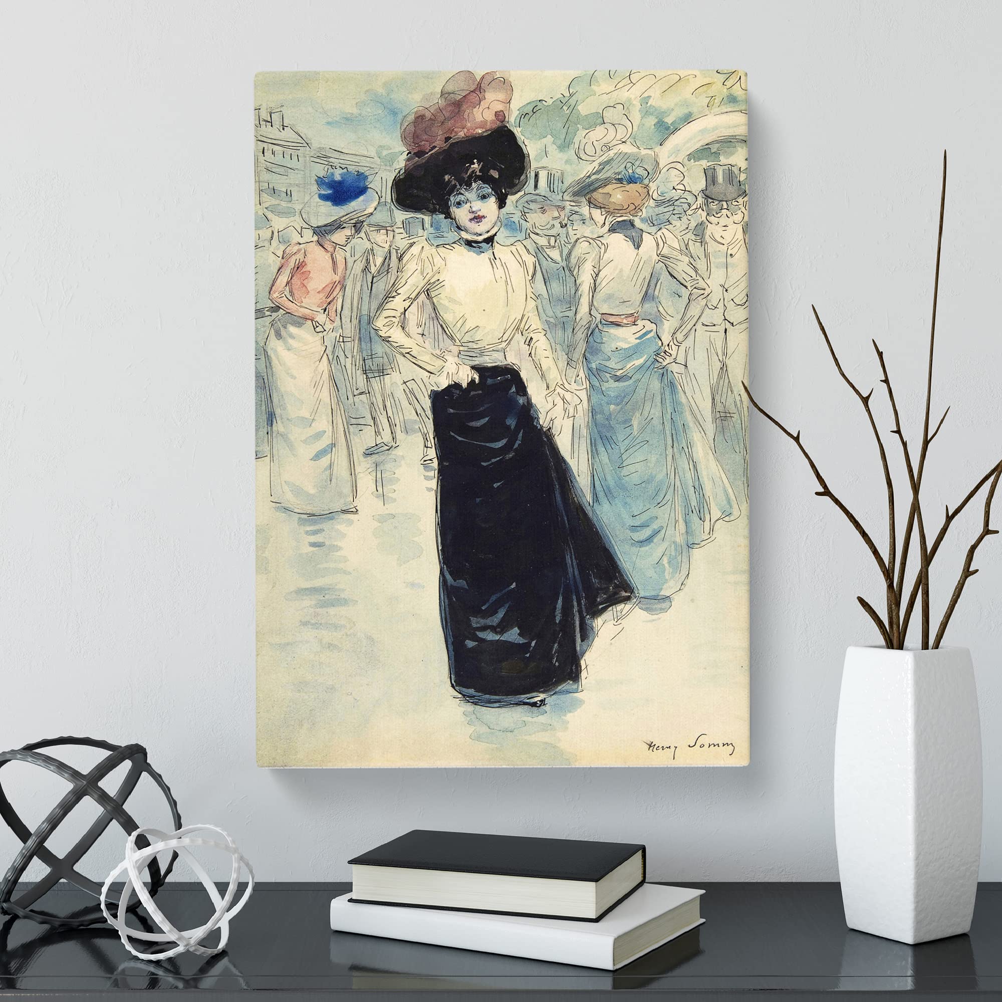 Henry Somm Woman On Paris Street Canvas Print, Mixed, 25L x 50W cm - Image 3