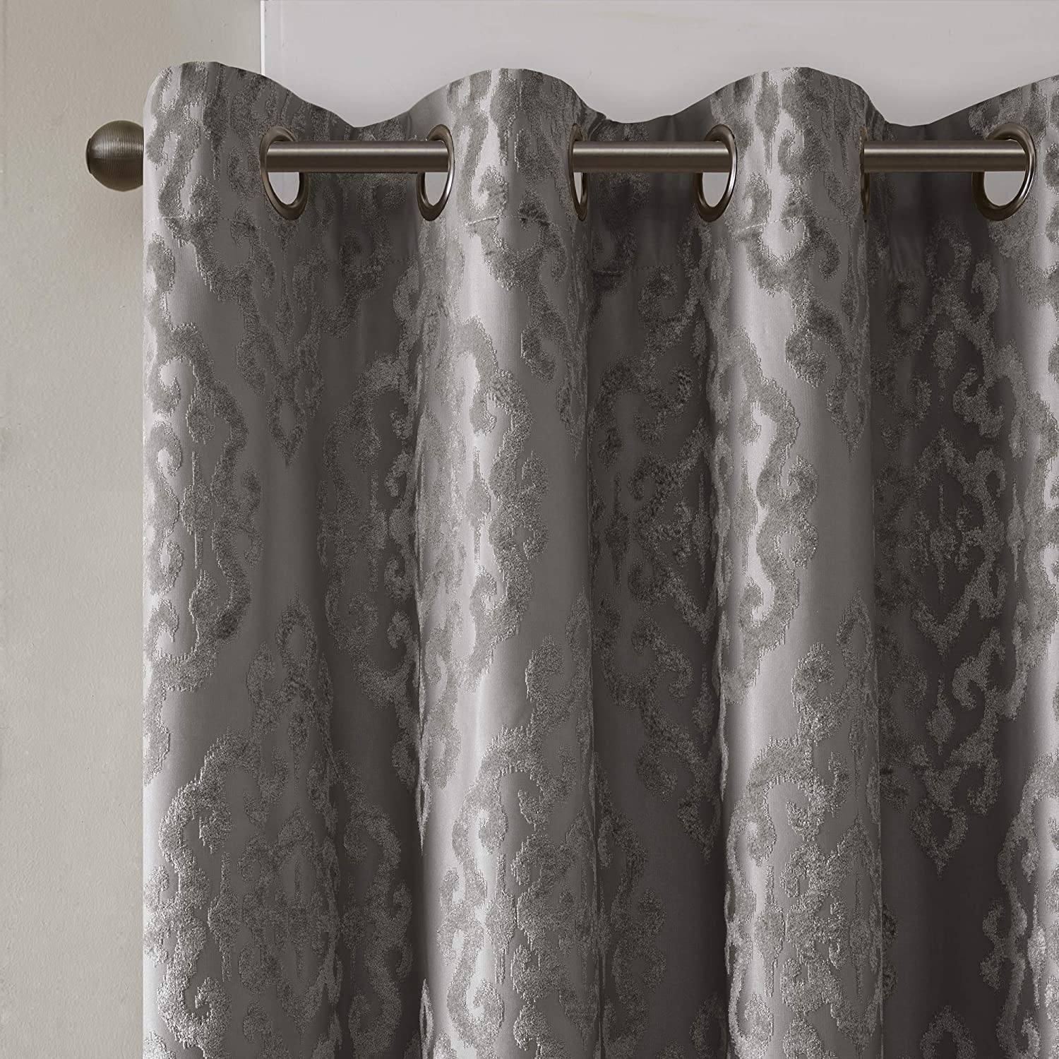 Sun Smart 100% Total Blackout Single Window, Knitted Jacquard Damask Room Darkening Curtain Panel with Grommet Top, Polyester - Image 2