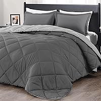 Vista 21 de Downluxe Juego de edredón de tamaño matrimonial, negro y gris, ropa de cama suave para todas las estaciones, 3 piezas, con 2 fundas de almohada