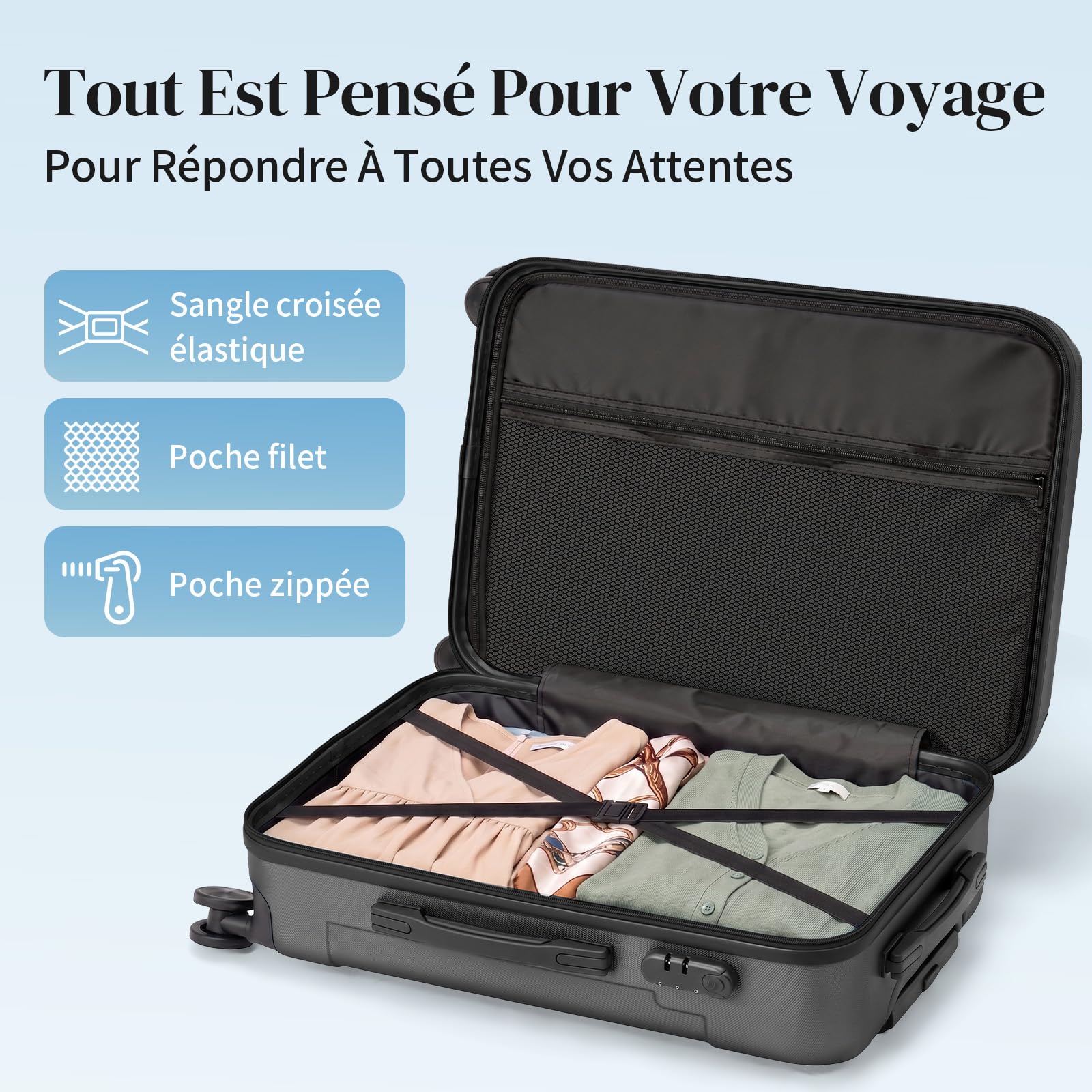 LALAHO Set de 5 Valises avec Vanity Case, Valise Grande Taille/Cabine avec Renforts d'angle, Petite Valise, Bagage Suitcase en ABS (Gris foncé)