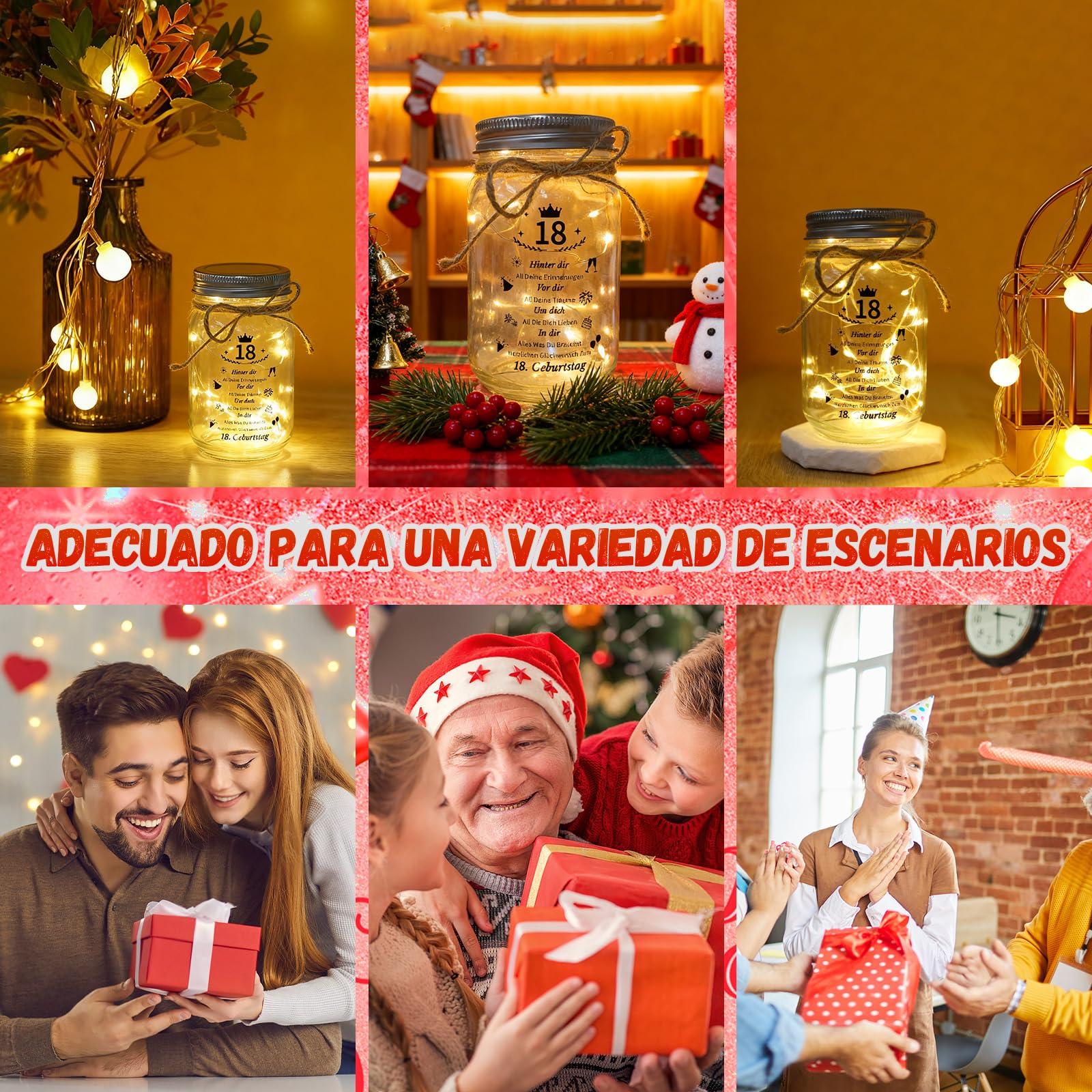 Tarro de Regalo con Luz para 18º Cumpleaños - Idea con Iluminación para Decoración de Fiesta y Dinero