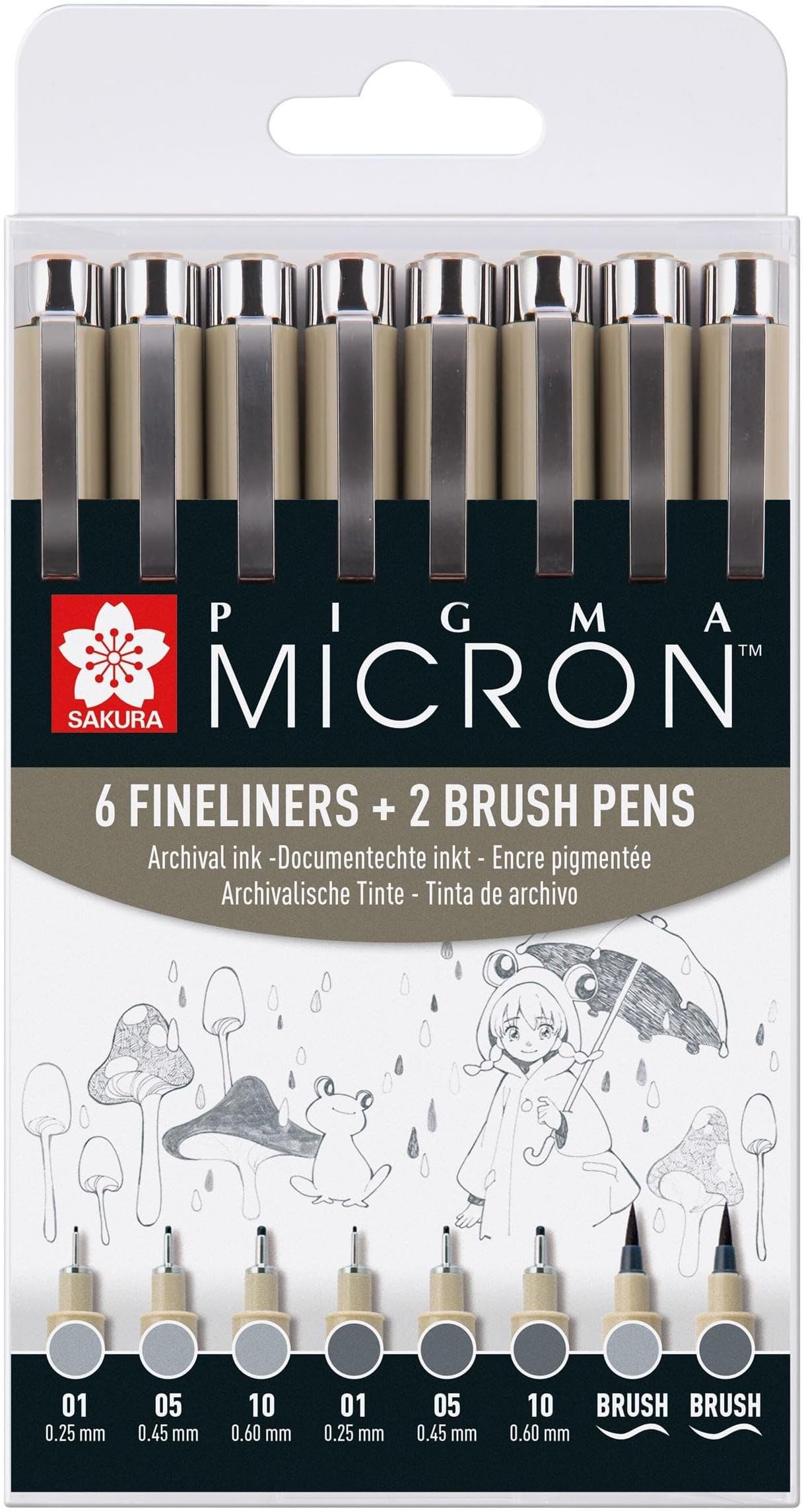 SAKURA Pigma micron fineliner set, light cool grey and cool grey, 8 pieces Office