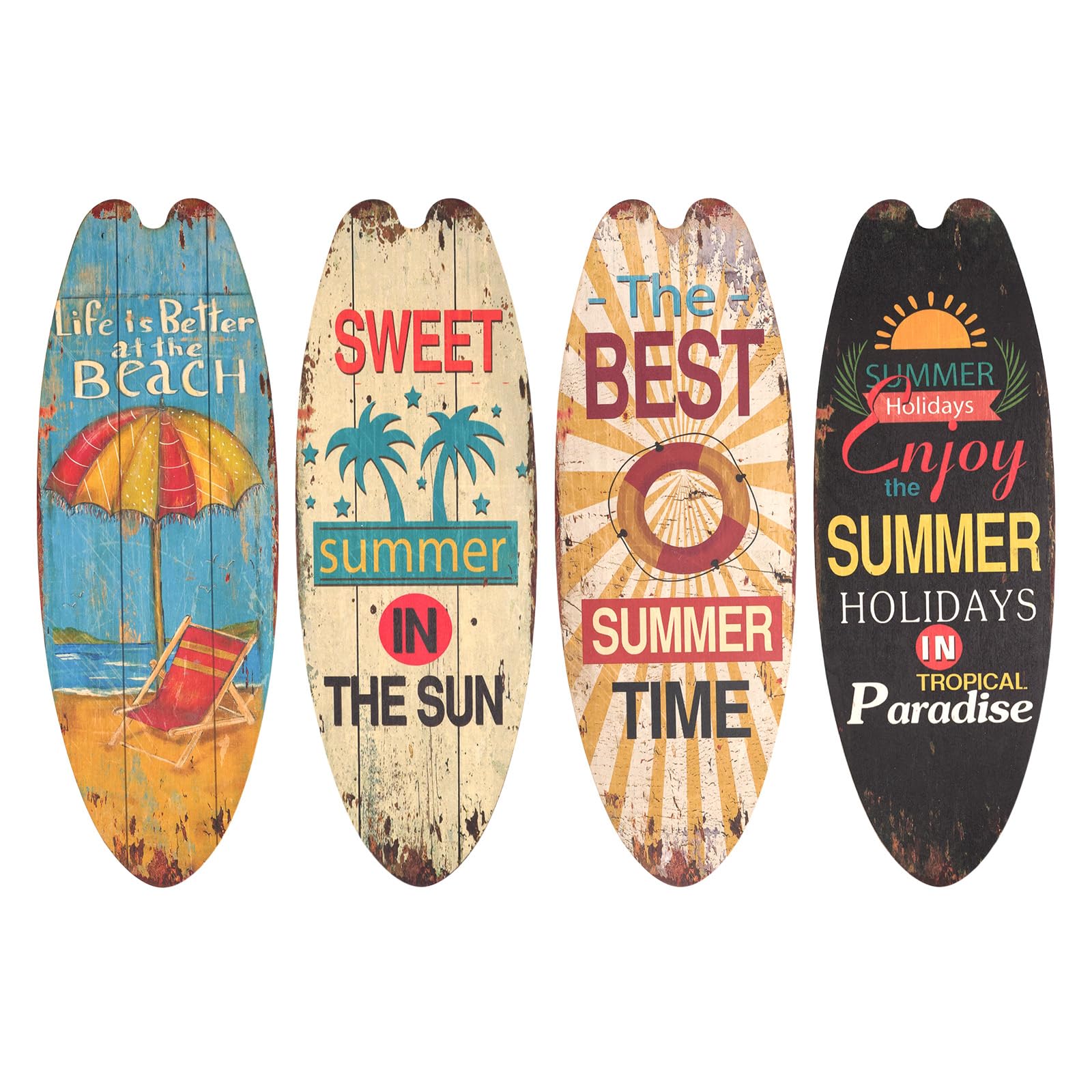 4 x Surfboards Decorative Surfboards 45cm Wooden Surfboards Art Wall Decor Terrace Outdoor Summer Wall Decor for Bar Pool Mediterranean Beach Party