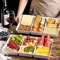 Vista 6 de Paquete de 4 bandejas blancas grandes de 16 x 11 pulgadas, 3 secciones, platos de plástico reutilizables para alimentos de fiesta, galletas