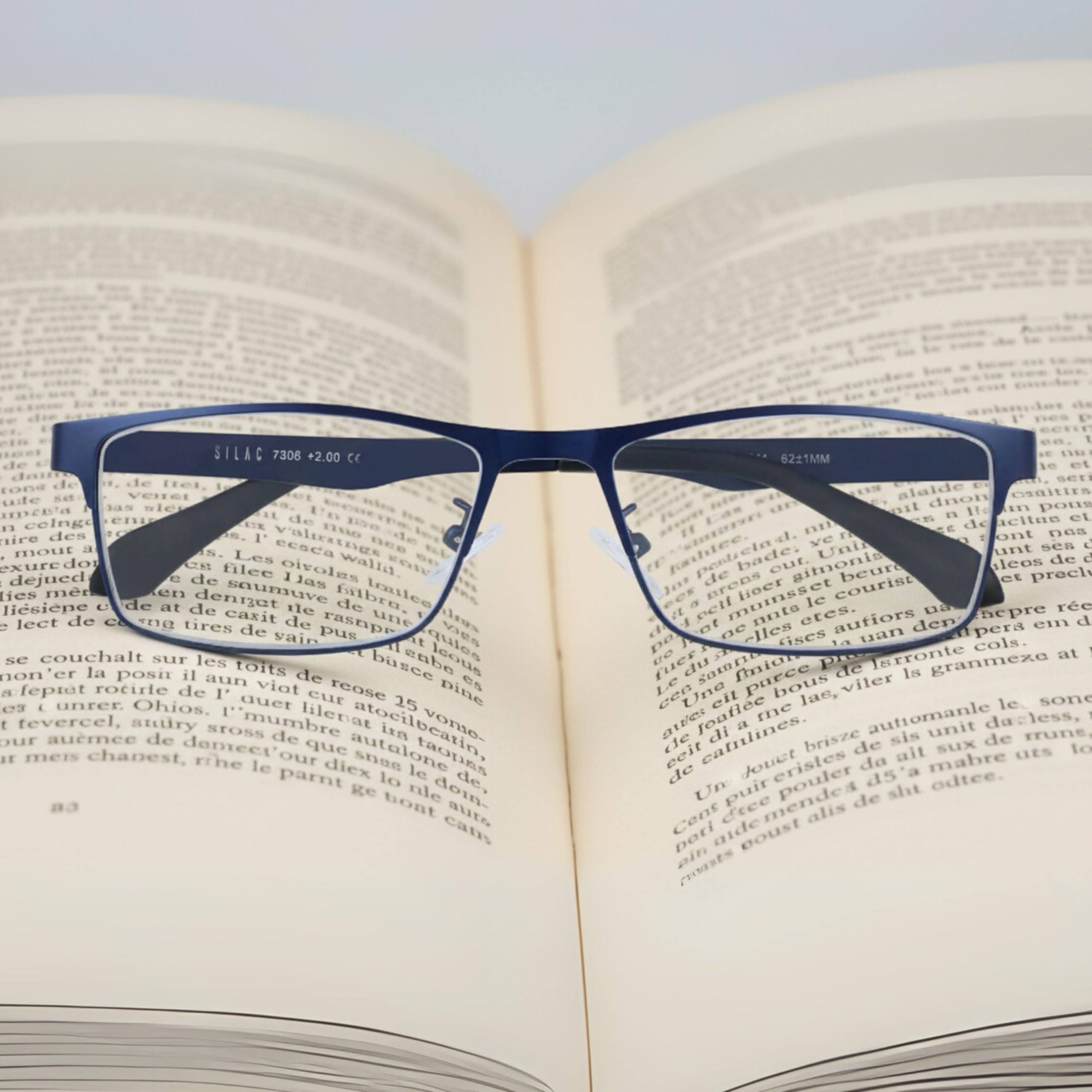 SILAC - Gafas de Lectura para Hombre y Mujer – Blue Metal 7306 – Montura Rectangular Azul Mate Ligera sin Níquel – Gafas Presbicia Dioptrías +1.00 a +3.50