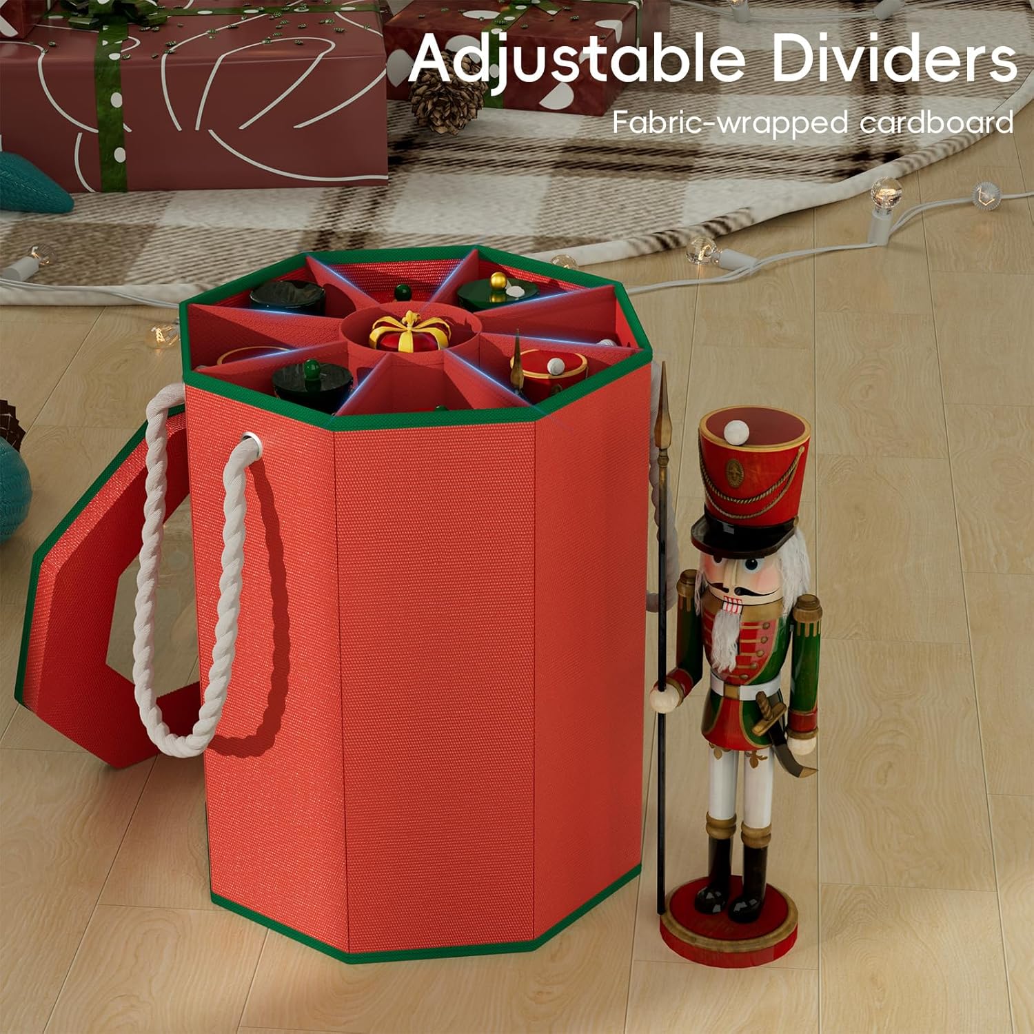 VERONLY Nutcracker Storage Box, Octagonal Figurine Collectible Organizer with Clear Top & Handles, Christmas Decor Storage for 9-16" Holiday Figurines and Soldier Dolls Collection