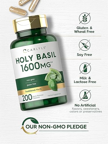 Miniatura 4 de Carlyle Cápsulas de albahaca sagrada de 1600 mg | 200 unidades | Extracto de hoja de albahaca sagrada Tulsi | Suplemento de hierbas | Sin OMG, sin